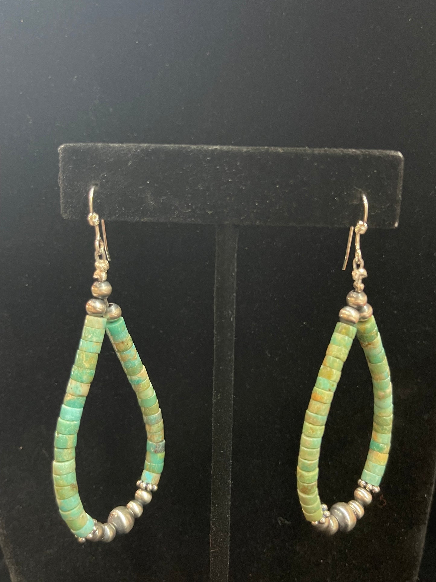 Green Turquoise Heishi Bead Teardrop Dangle Earrings