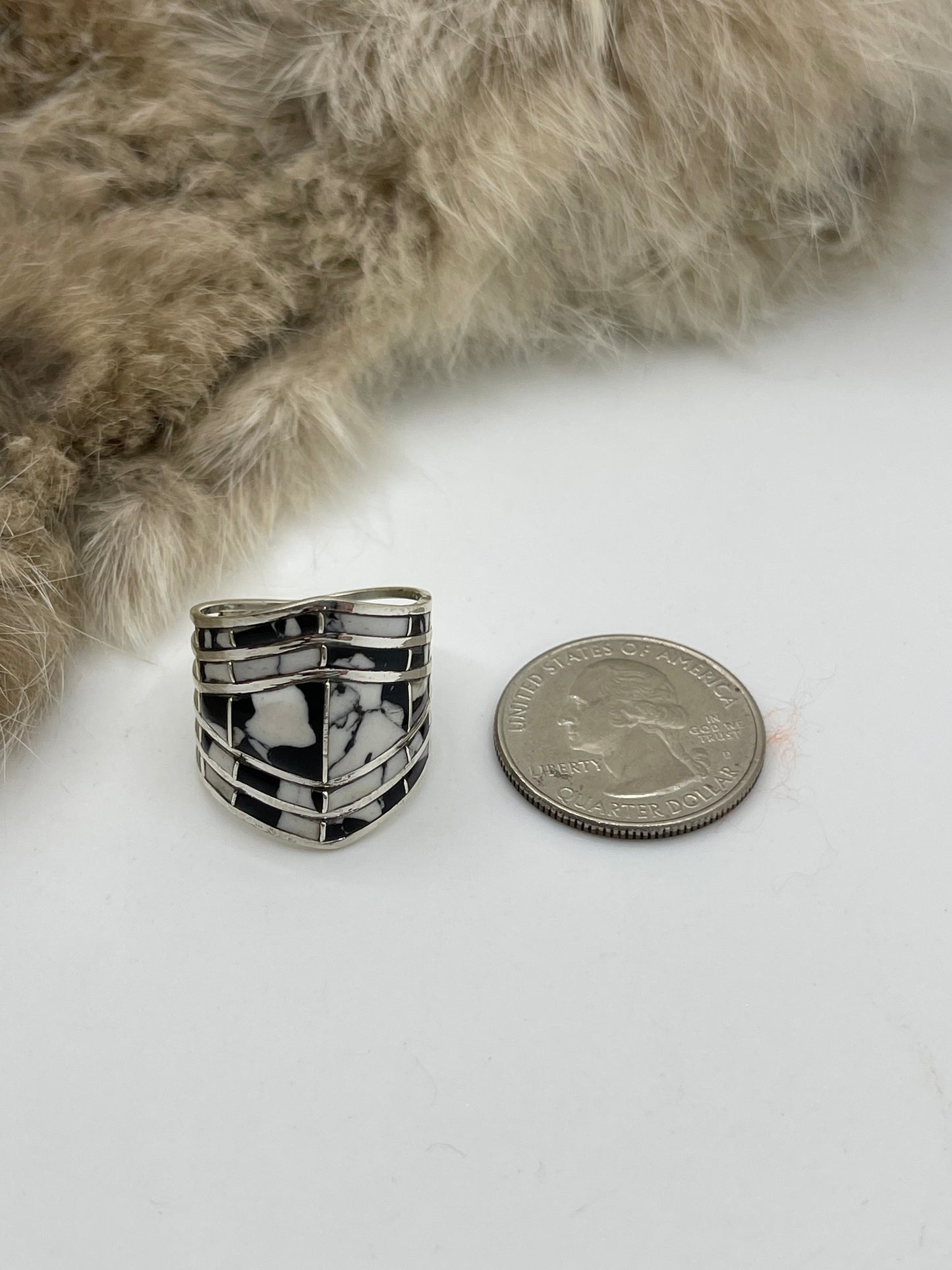 8.0 White Buffalo Inlay Band by Andrew Erico, Navajo