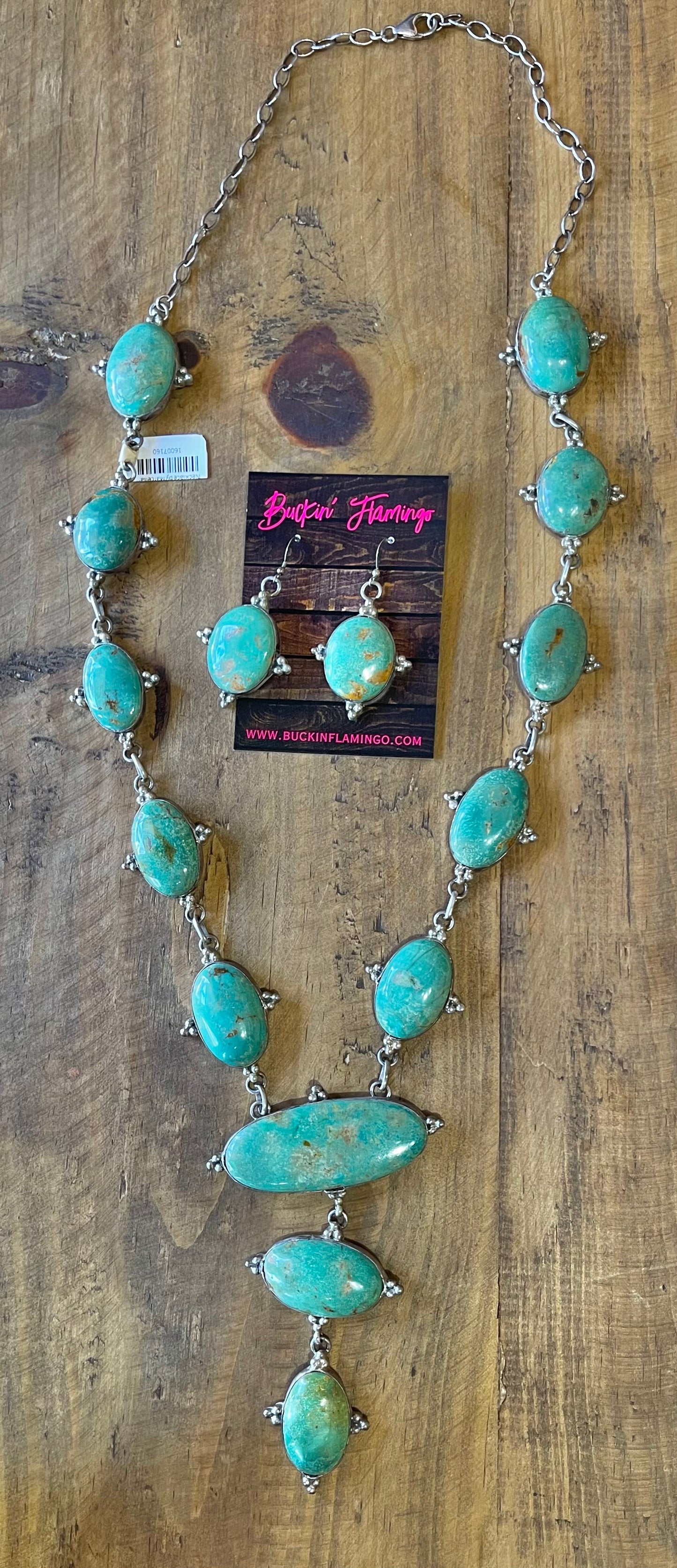 30" Emerald Valley Turquoise Lariat Necklace by Marcella James, Navajo