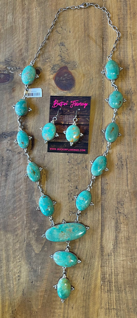 30" Emerald Valley Turquoise Lariat Necklace by Marcella James, Navajo