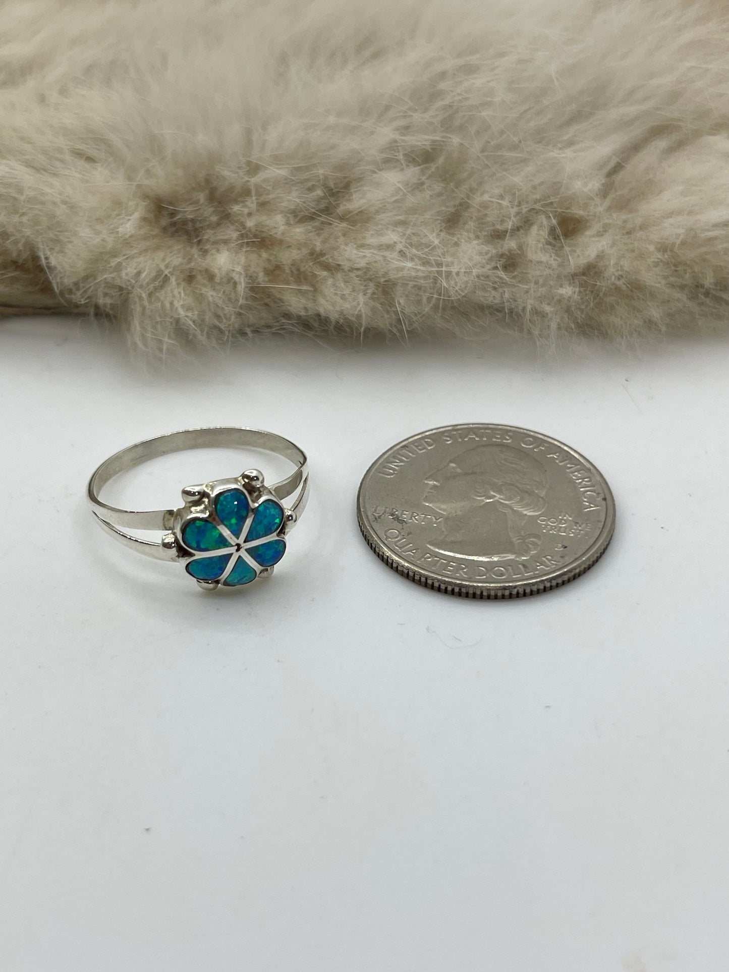 9.5 Blue Opal Ring by Bernadette Hattie, Zuni