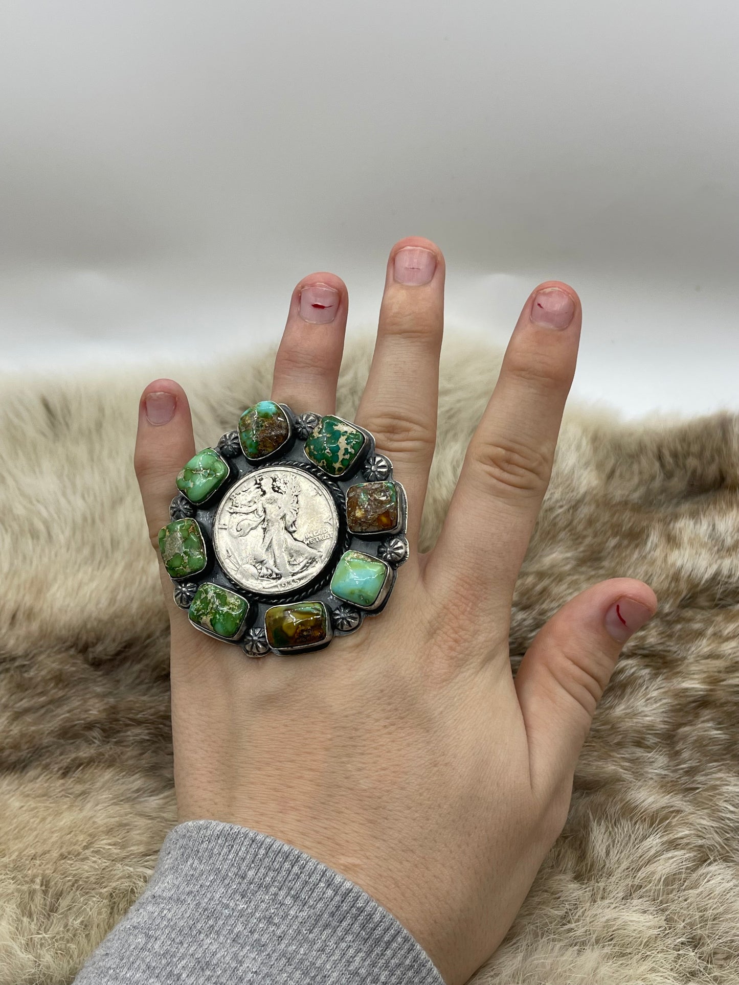 1935 Silver Walking Liberty Half Dollar & Sonoran Gold Turquoise Ring