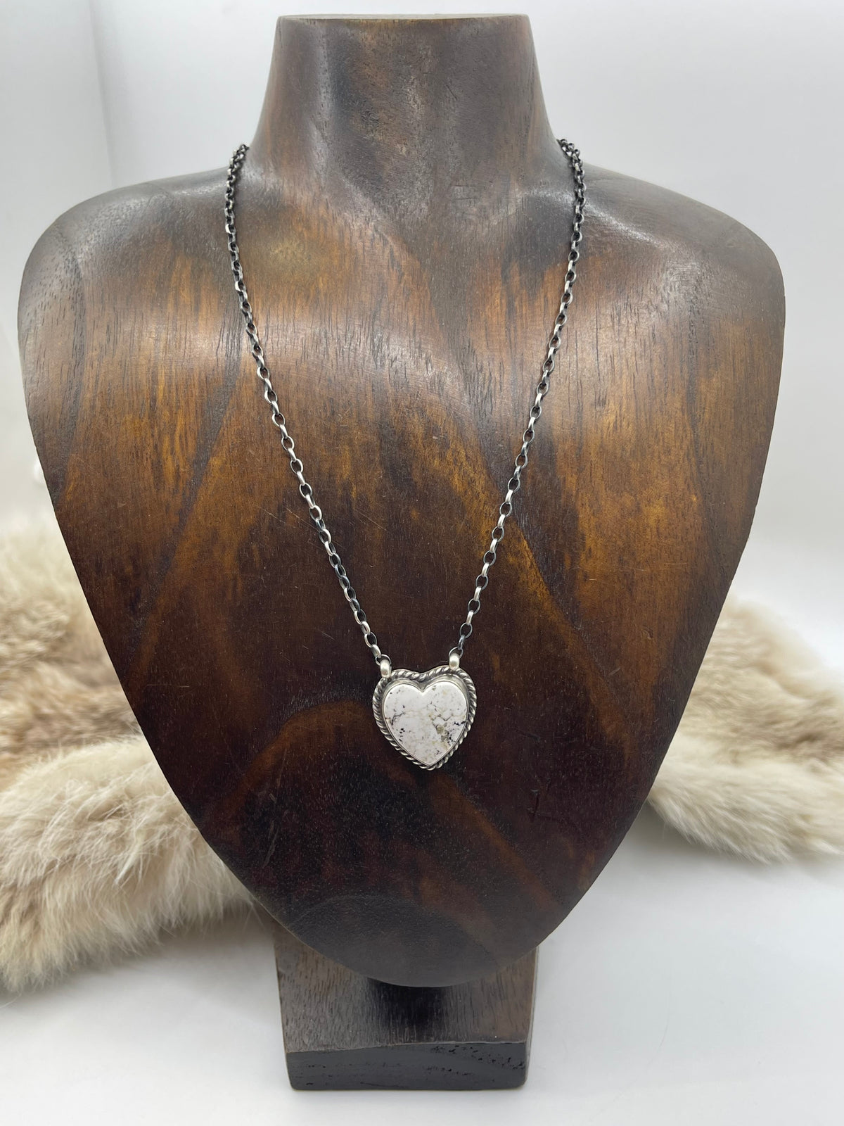 16" White Buffalo Heart by Donovan Skeet, Navajo