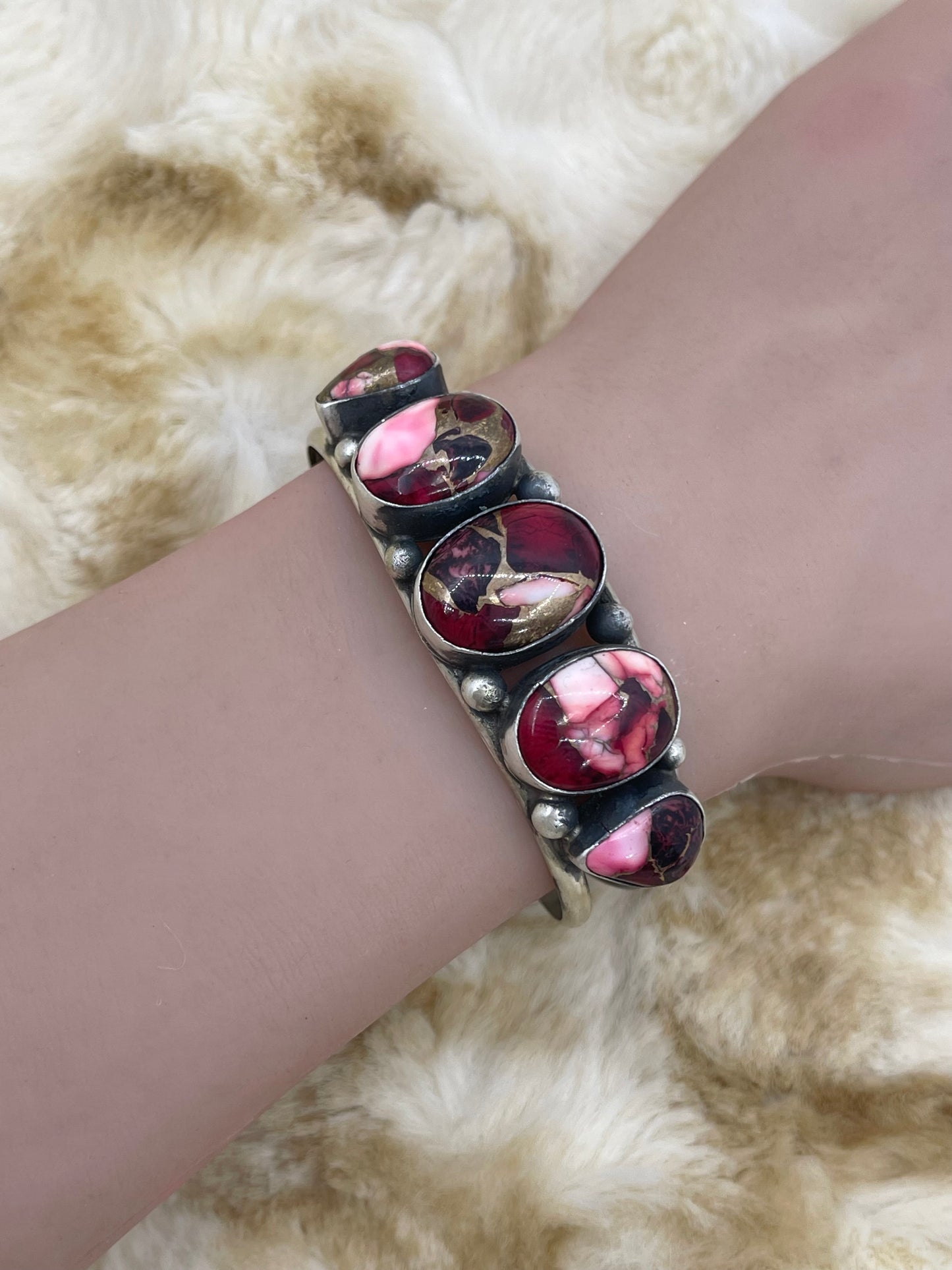 5.75"- 7" Dahlia Rose 5 Stone Cuff by Augustine Largo, Navajo