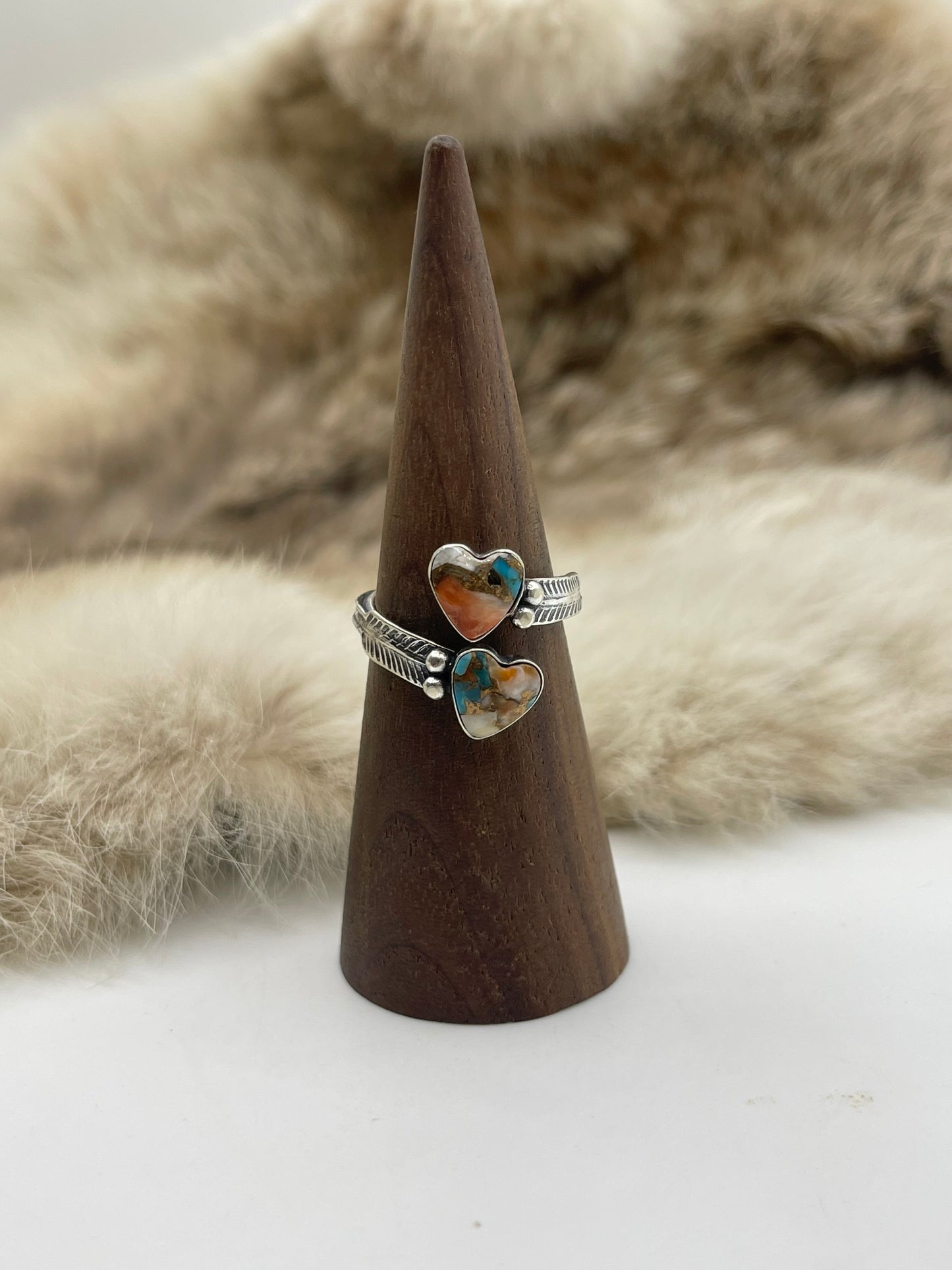 8.0 Orange Crush Heart Ring by Ryntanna Yazzie, Navajo