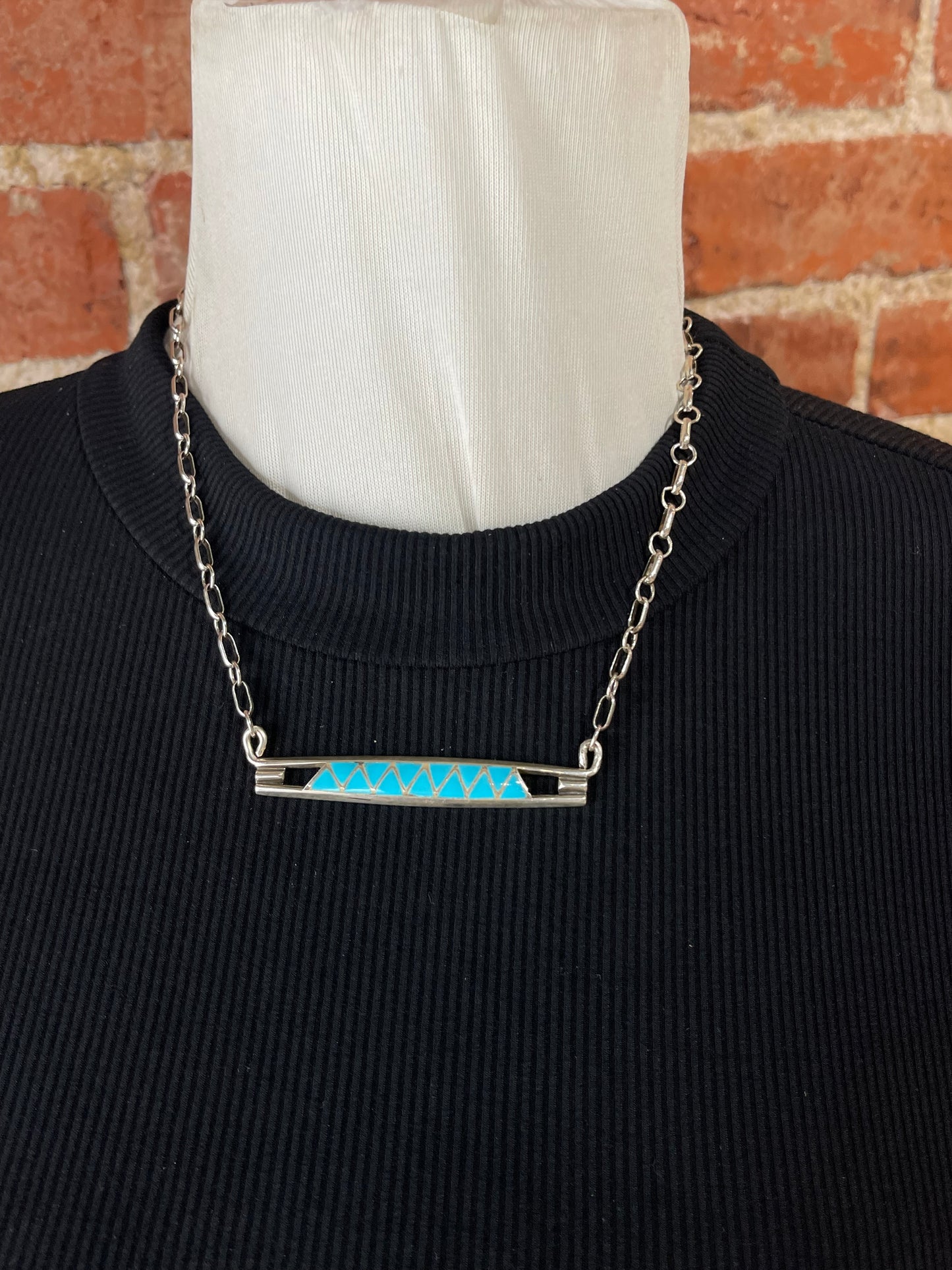 16" Zuni Inlay Bar Necklace by Leonard Koinoa, Zuni