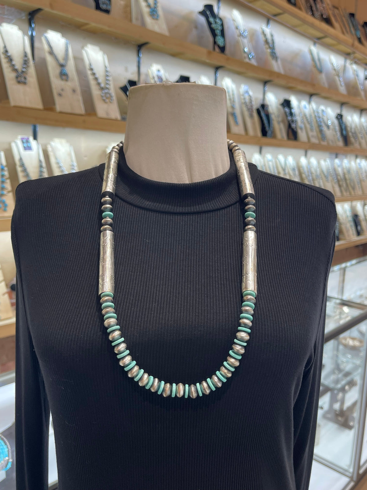 12mm 30” Handmade Navajo Pearl Necklace & Earring Set by Tylena Nez, Navajo