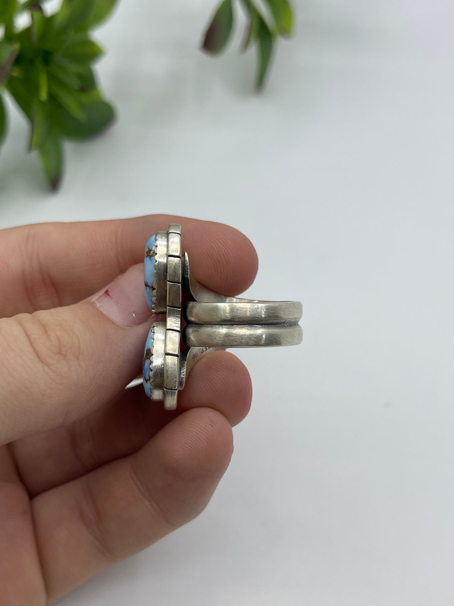 Adjustable 6.0-8.0 2 Stone Golden Hills Turquoise Ring