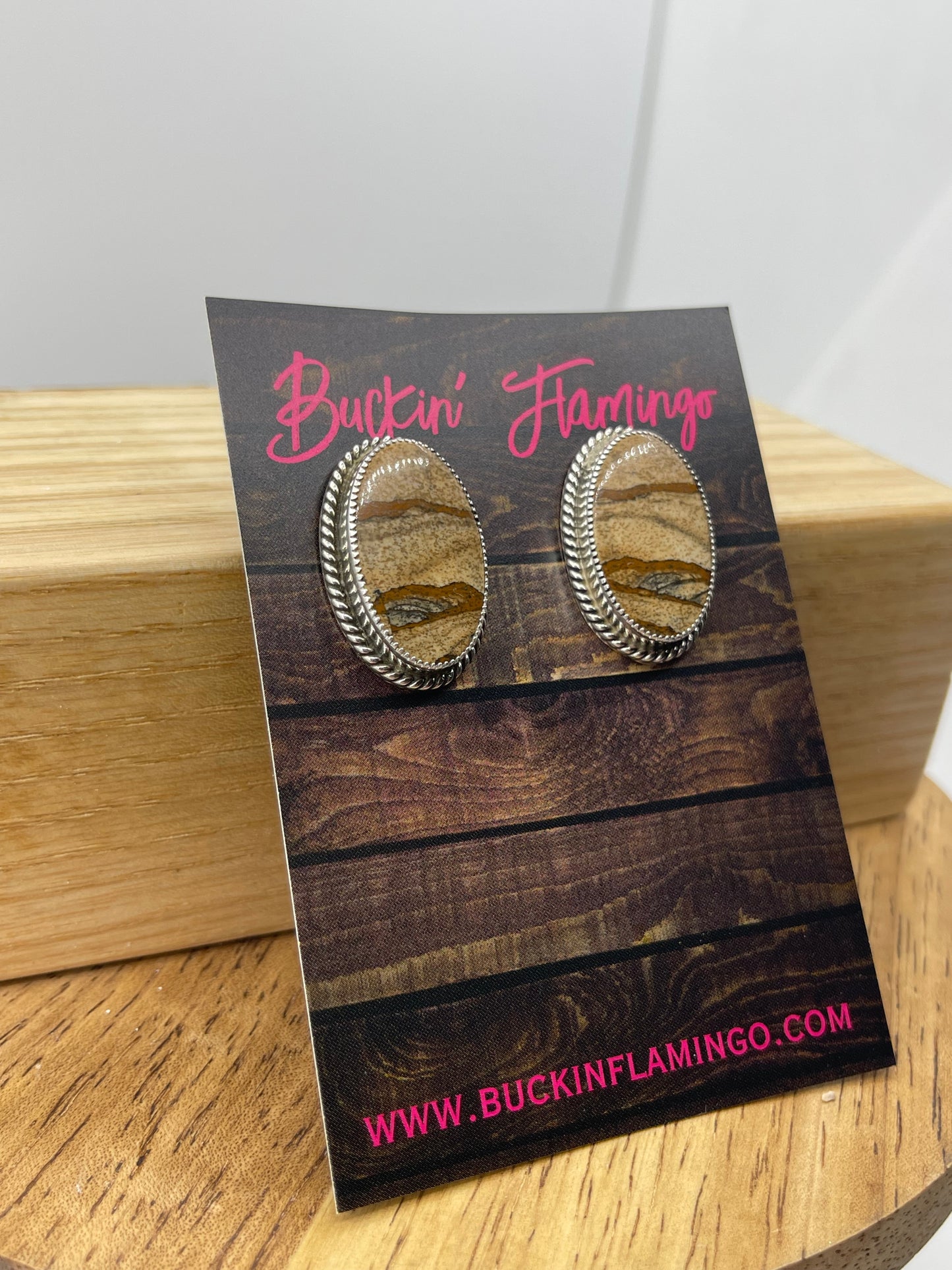 Sandstone Jasper Oval Post Earrings, Navajo