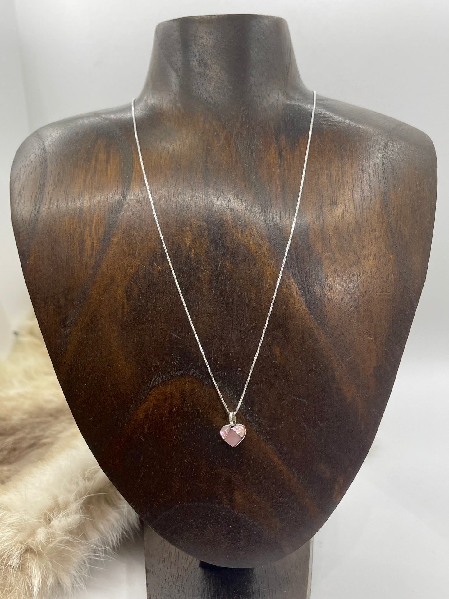 18" Pink Mop Heart Necklace By Linda Chavez, Zuni