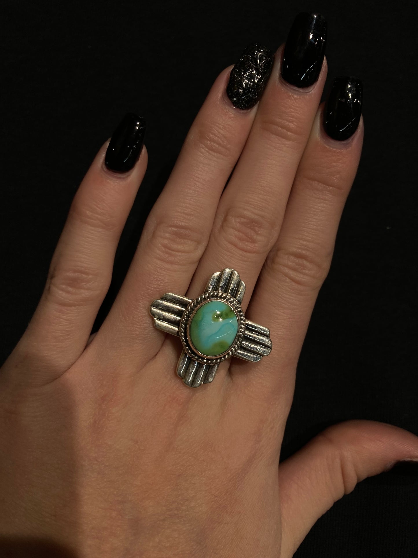 8.0 Sonoran Gold Turquoise Zia Sun Symbol Ring by Zia