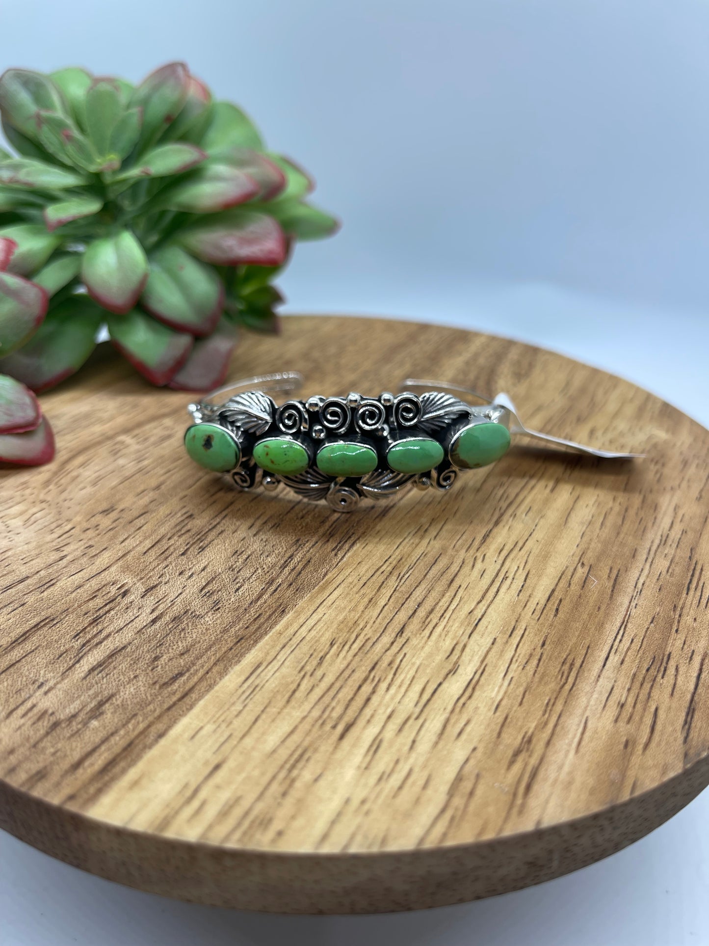 5 3/4"-7" 5 Stone Gaspeite Cuff by Sheena Jack, Navajo