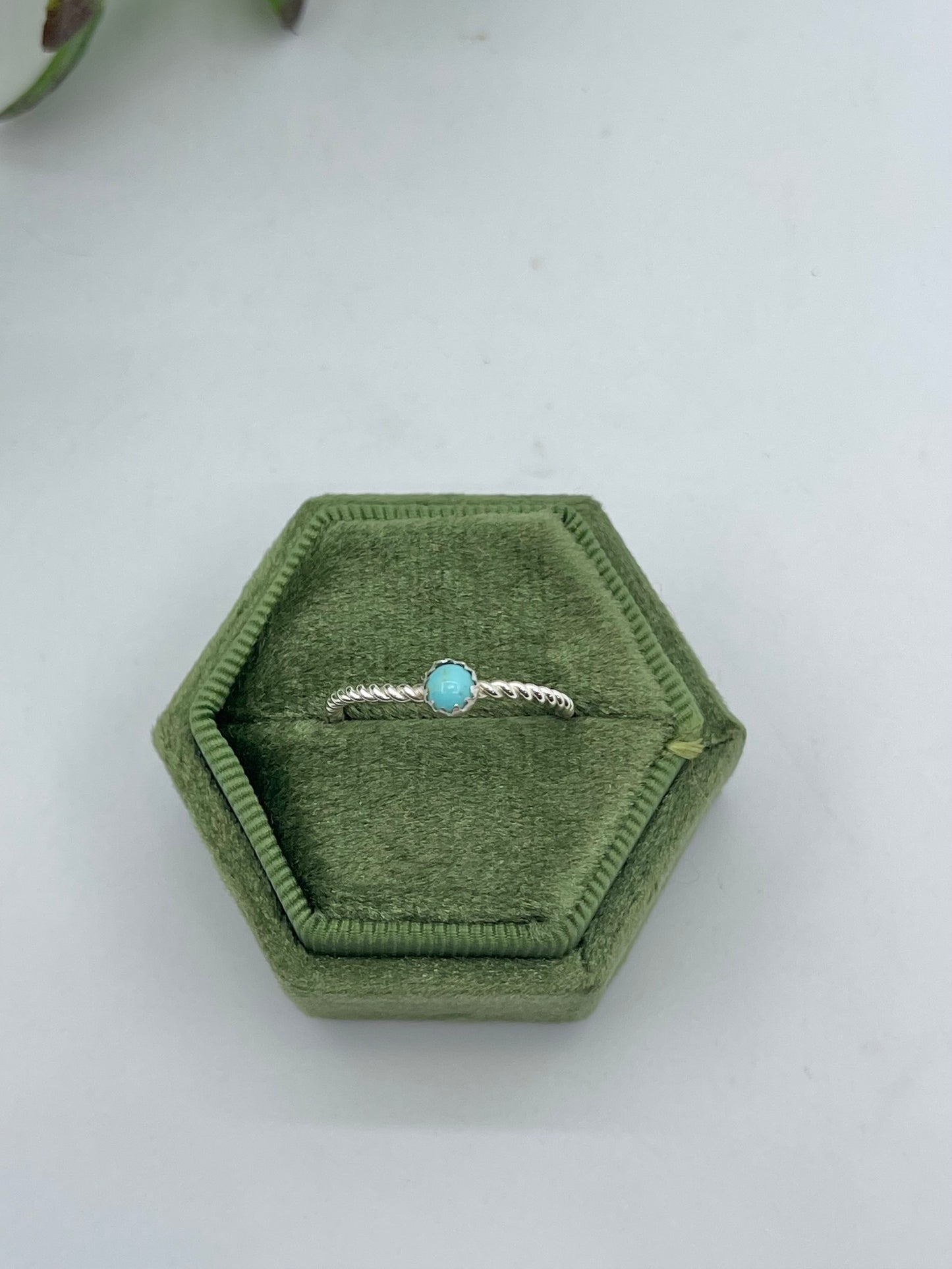 7.0 Twisted Wire Ring with Dainty Sleeping Beauty Turquoise Stone