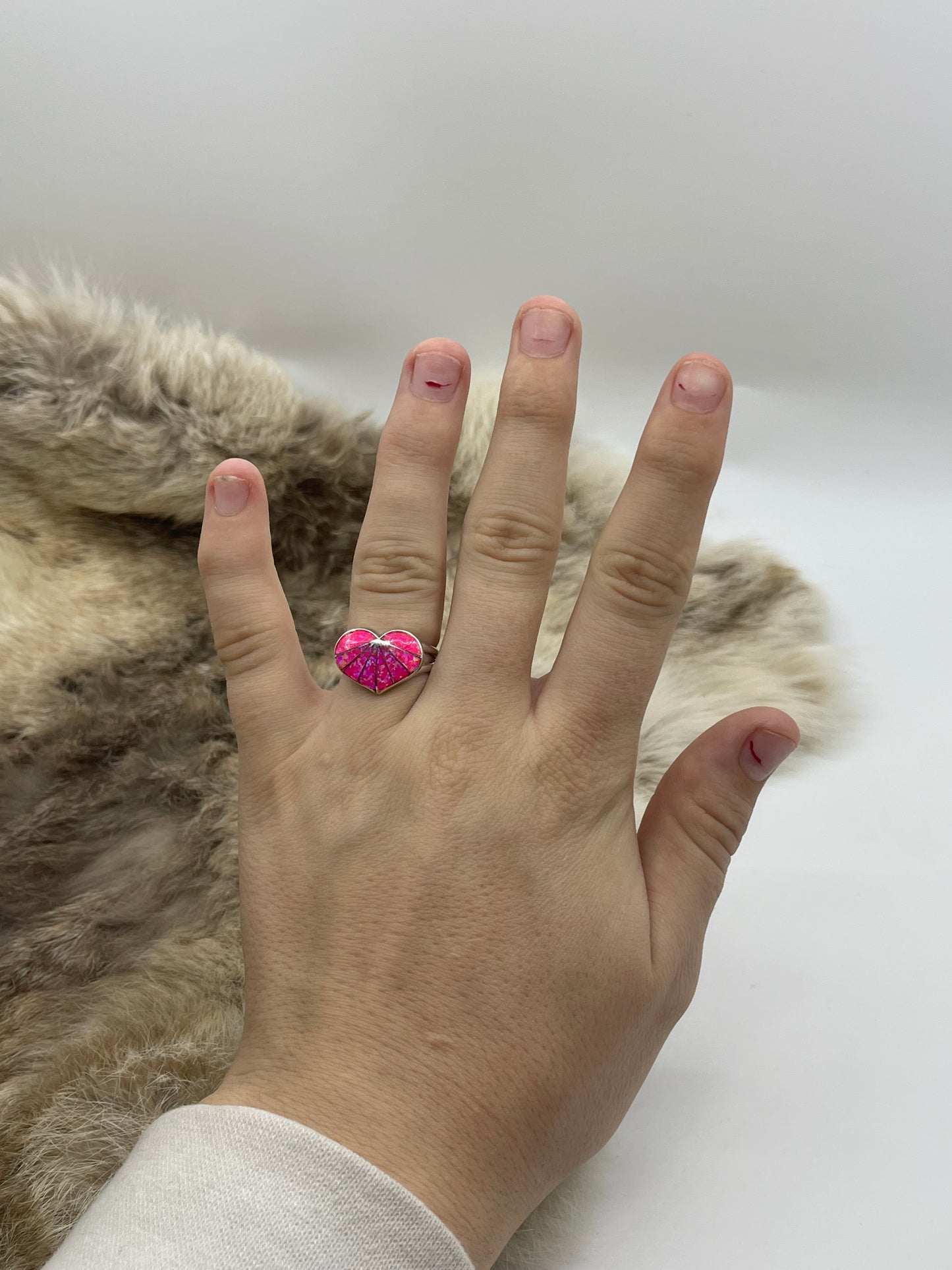 8.0 Pink Opal Inlay Heart Ring