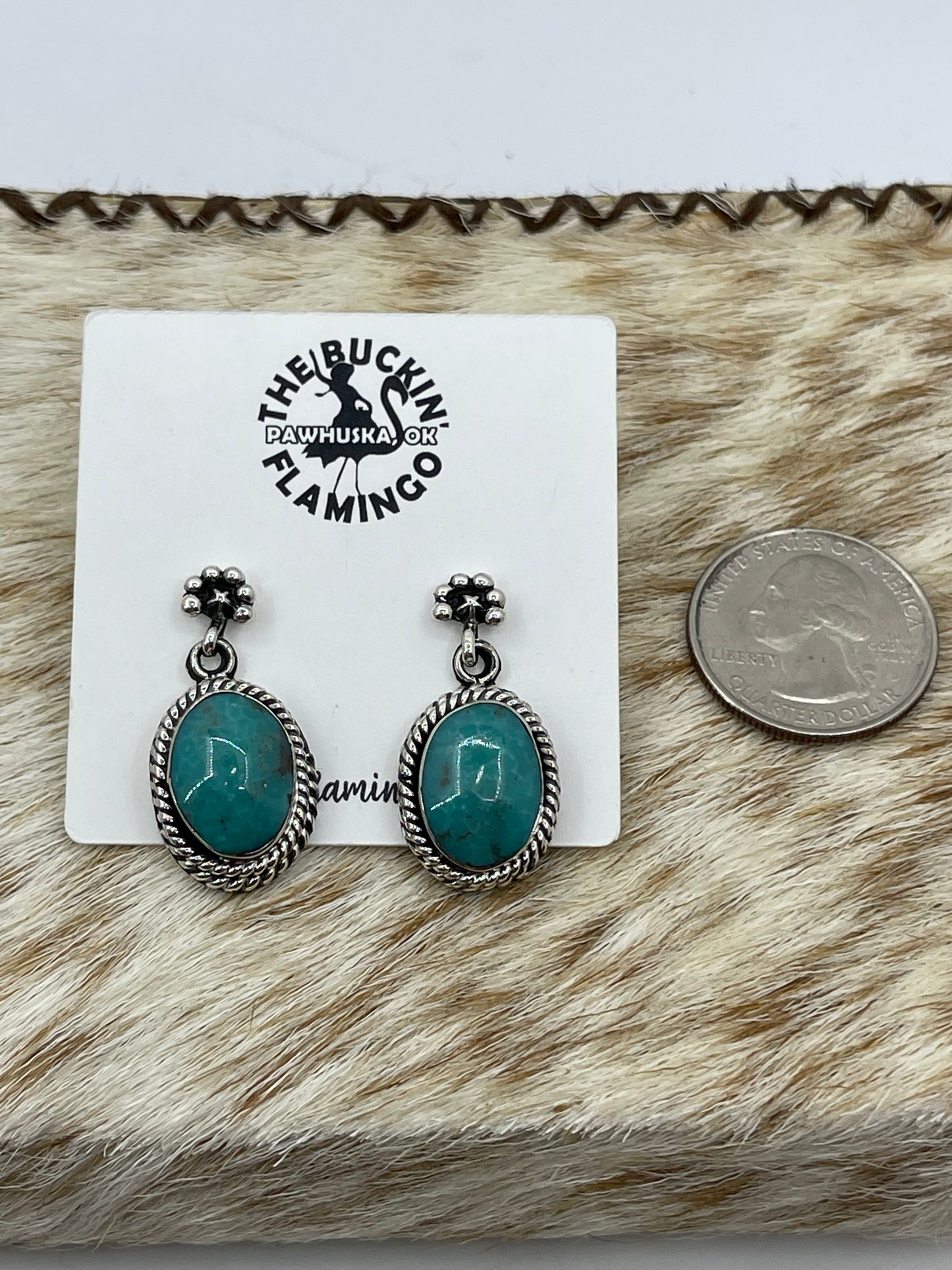 Turquoise Oval Post Dangle Earrings by Sheena Jack, Navajo