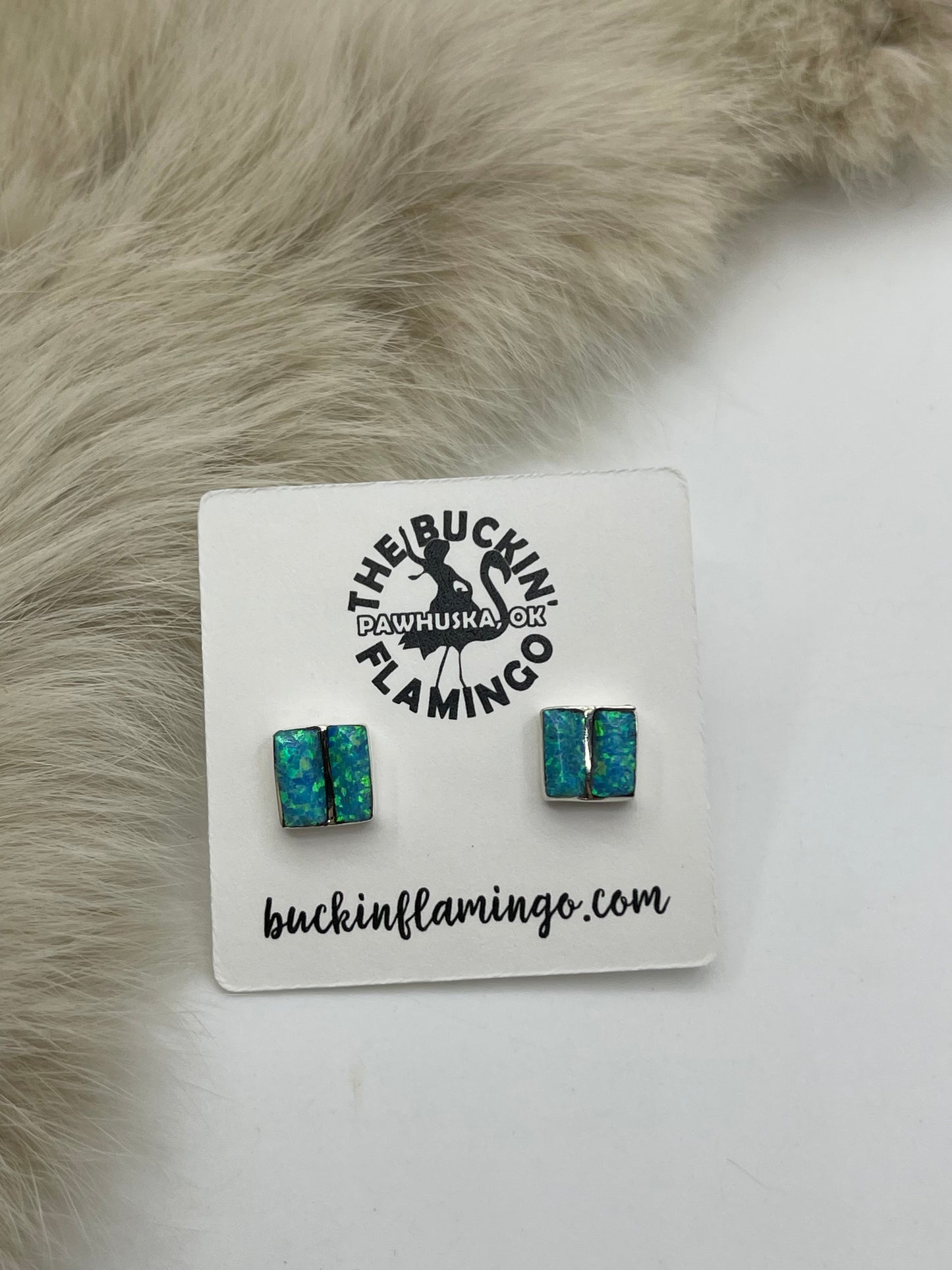 Blue Opal Inlay Post Earrings
