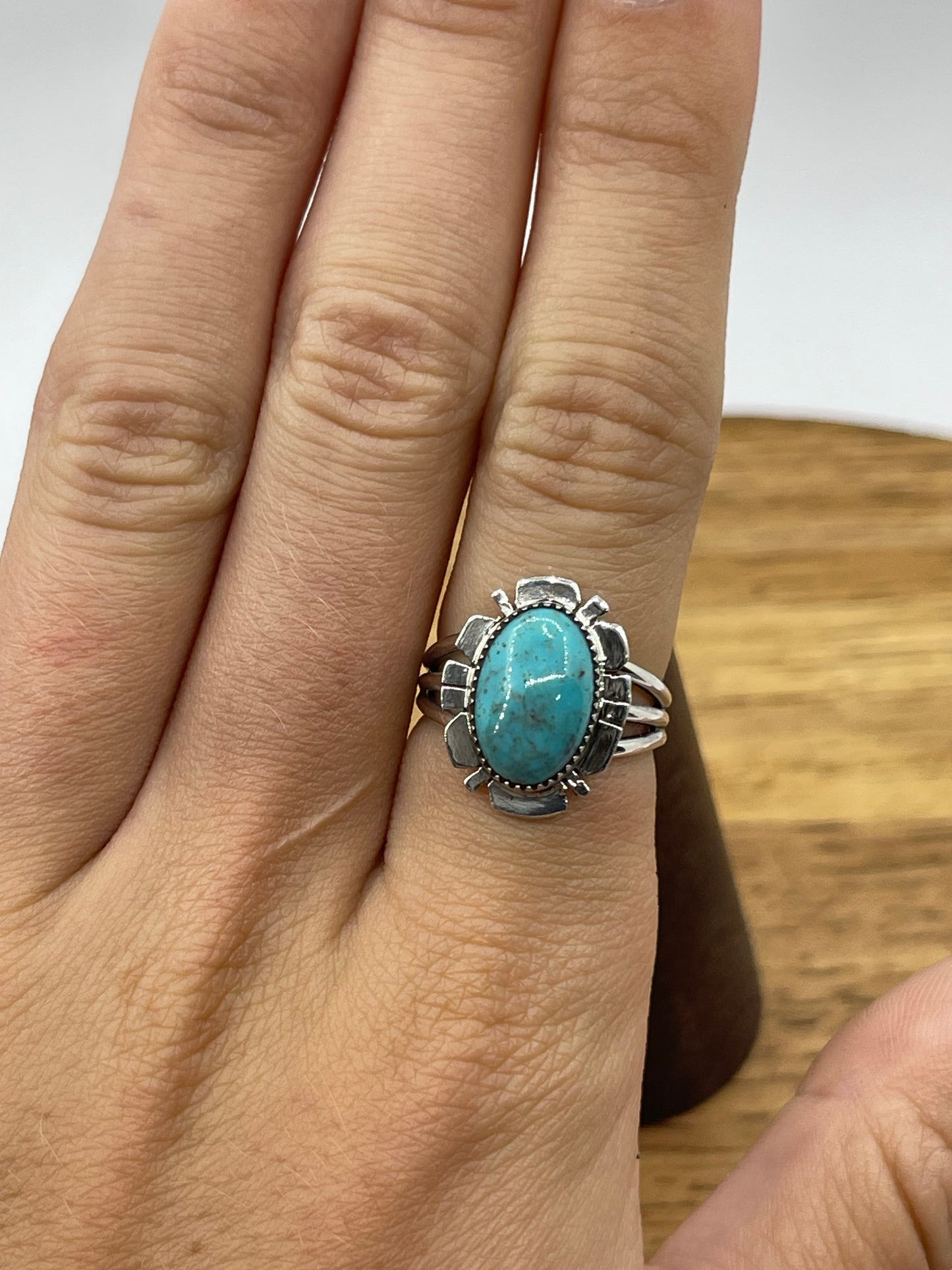 4.5 Turquoise Oval Ring by Leona Delgarito, Navajo