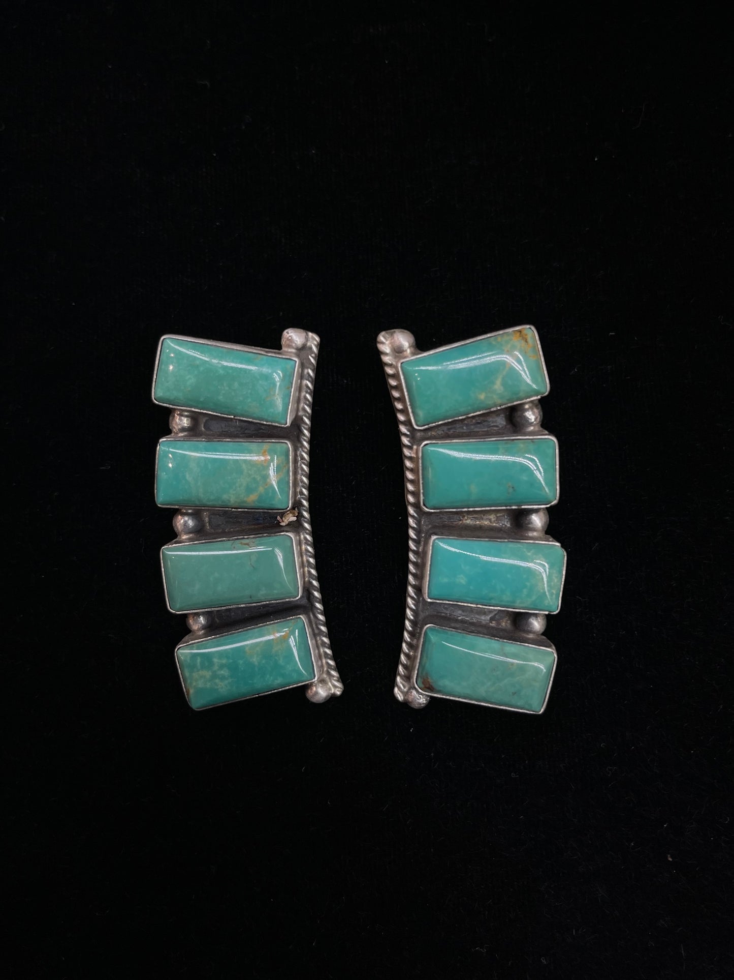 4 Stone Green Kingman Turquoise Post Dangle Earrings by Elouise Kee, Navajo