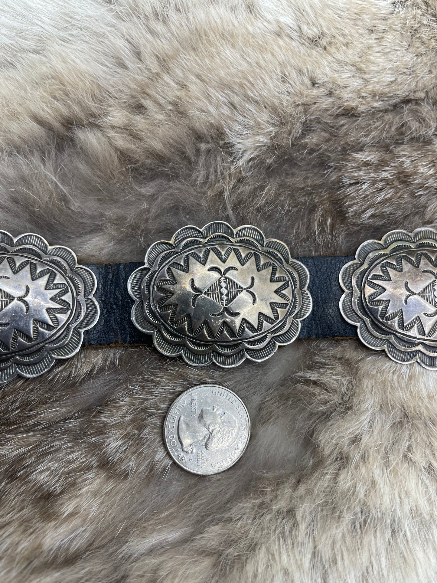 Vintage Silver Concho Belt by John Lucio, Zuni