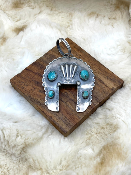 16mm Bale Buckle Pendant with Turquoise by Rita Daye, Navajo