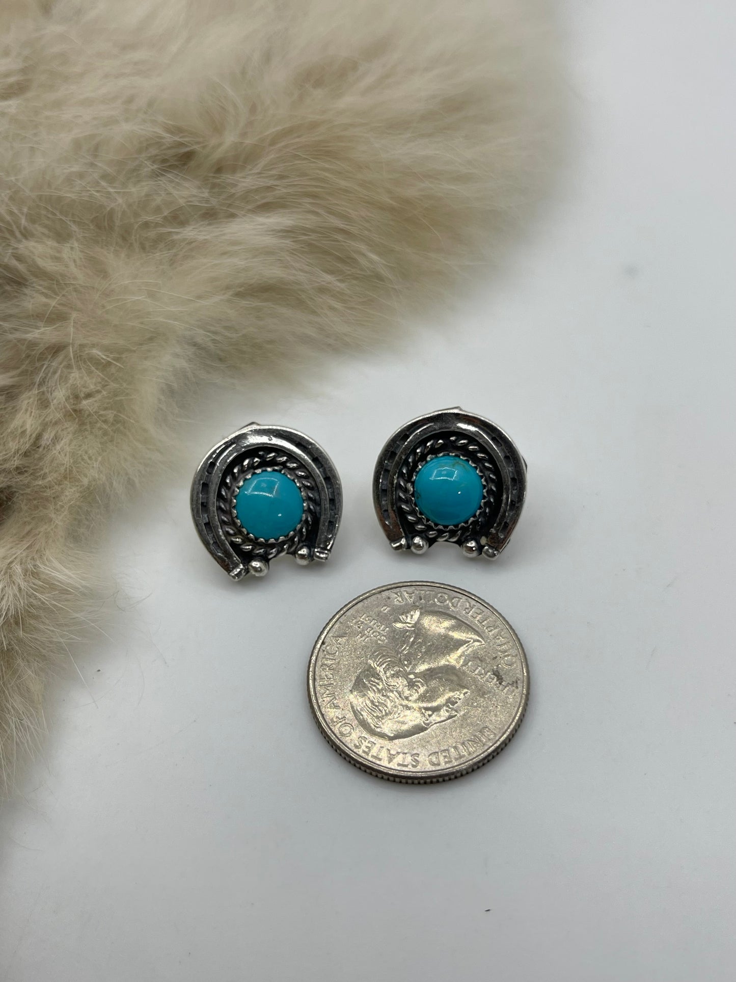 Horseshoe Earrings with Turquoise by Annette Chiquita, Navajo