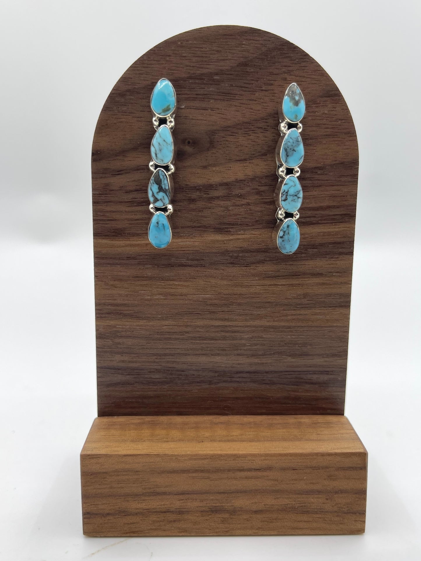 4 Stone Turquoise Teardrop Post Dangle Earrings by Sadie Jim, Navajo