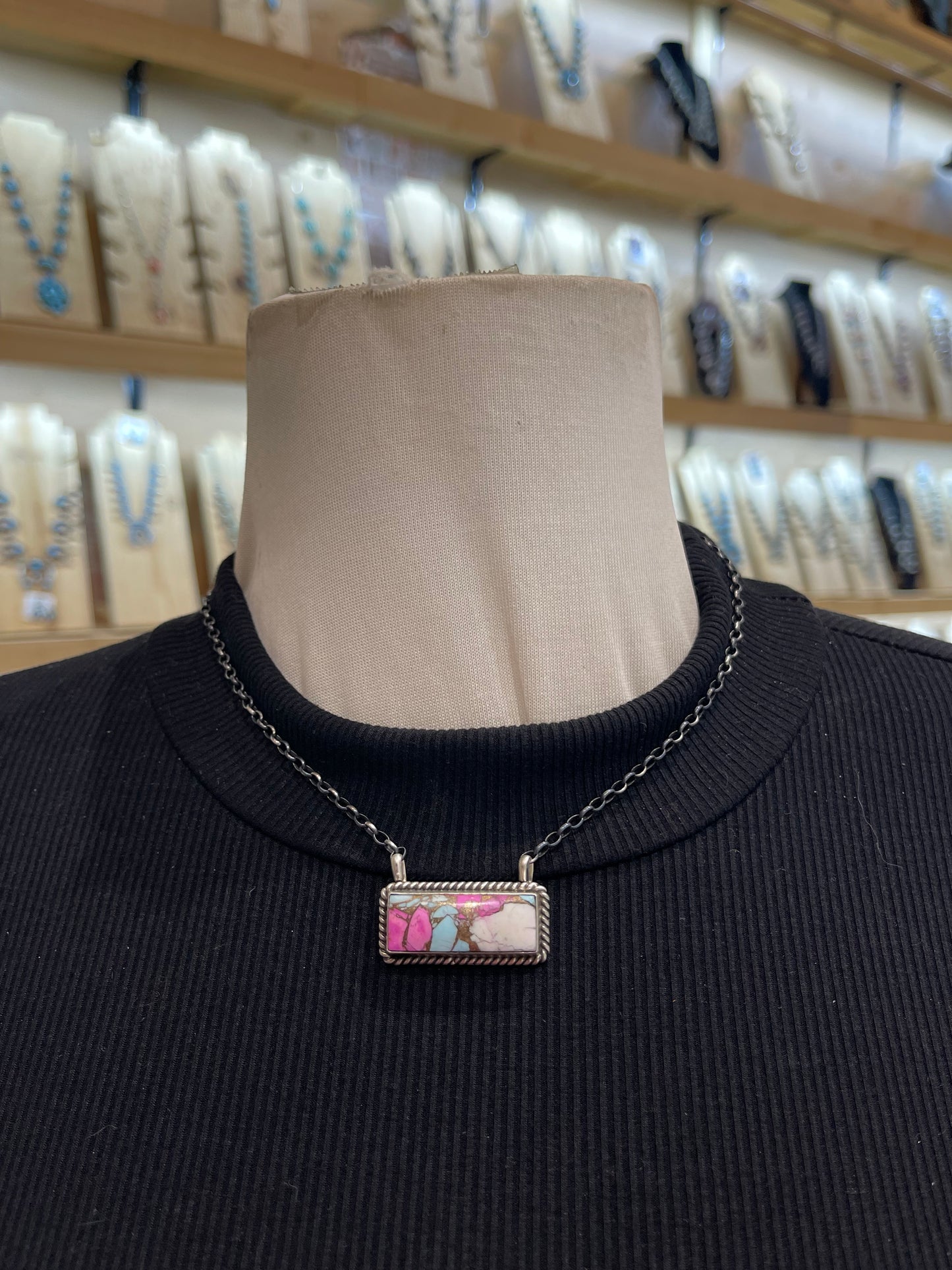 16" Cotton Candy 1” Bar Necklace by Irene Kee, Navajo