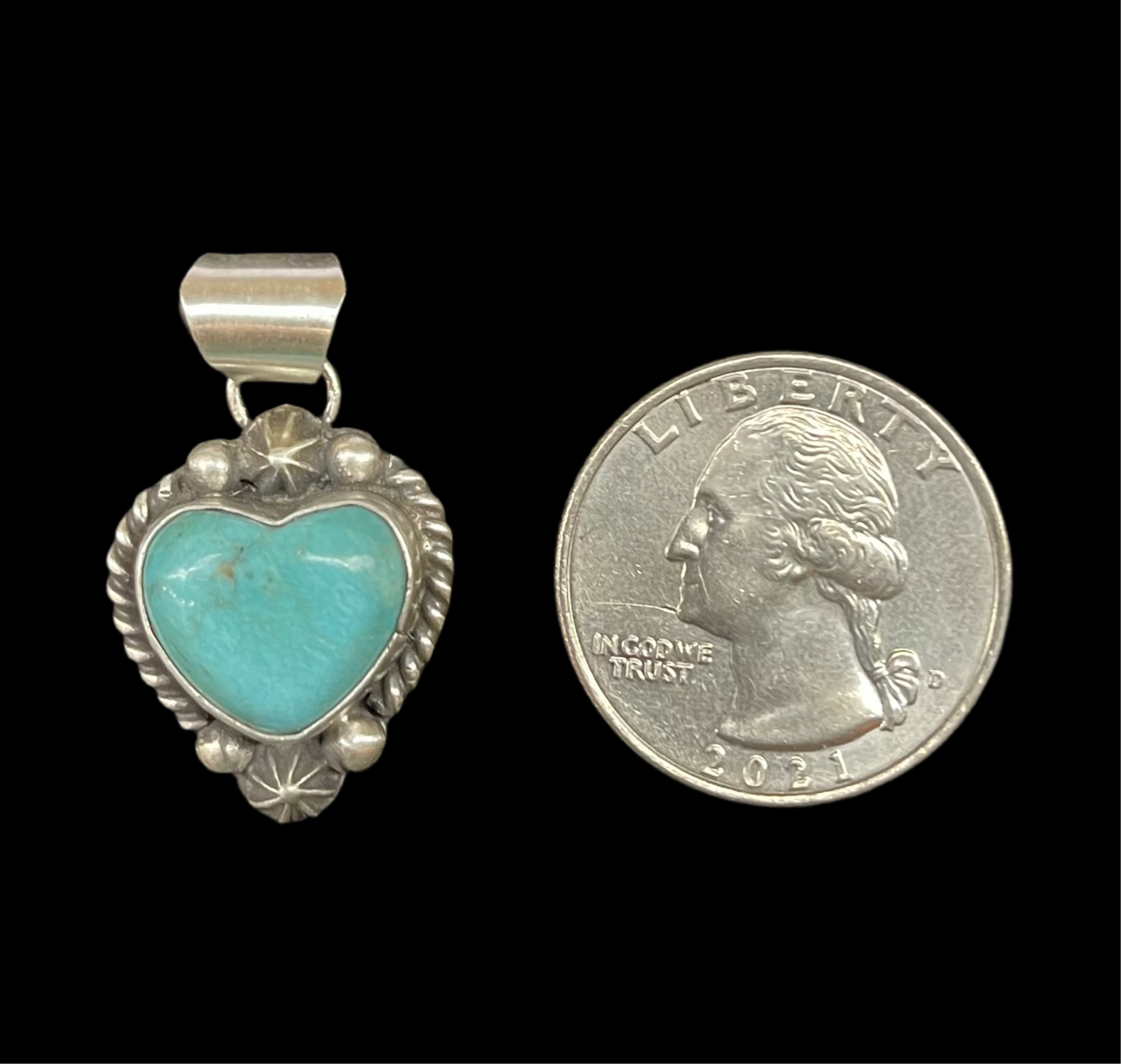 Kingman Turquoise Heart Pendant by Donovan Skeets, Navajo