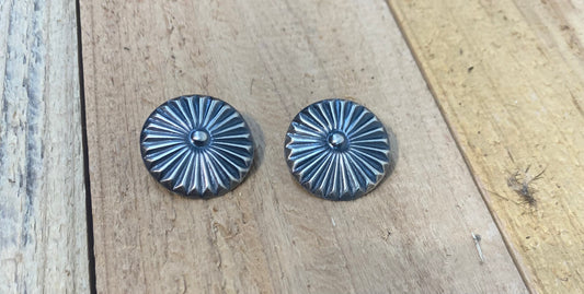 Hand Stamped Sterling Silver Concho Earrings by Rita Daye