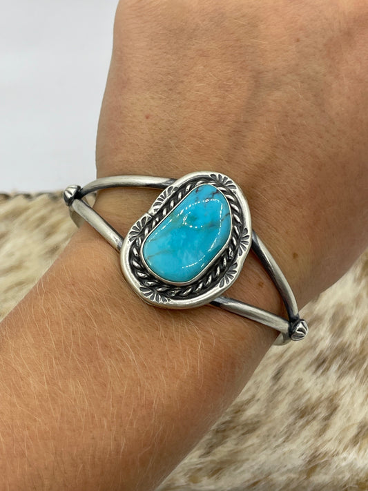 5 3/4"-7 1/4" Kingman Turquoise Cuff by Augustine Largo, Navajo