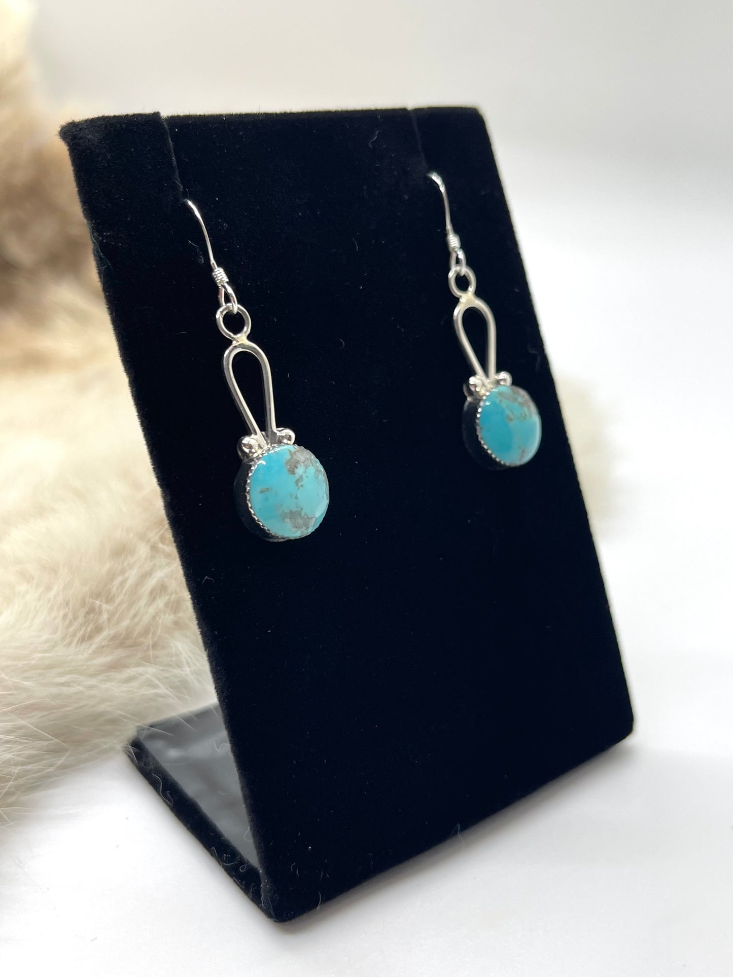 Kingman Turquoise Round Dangle Earrings by Sadie Jim, Navajo