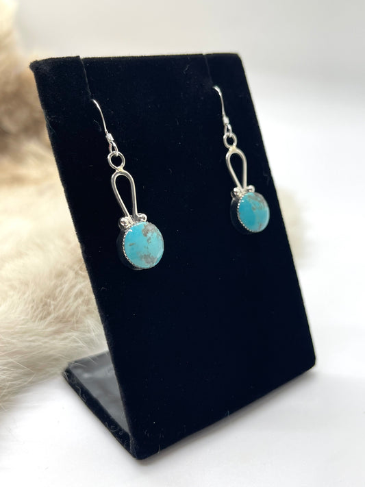 Kingman Turquoise Round Dangle Earrings by Sadie Jim, Navajo