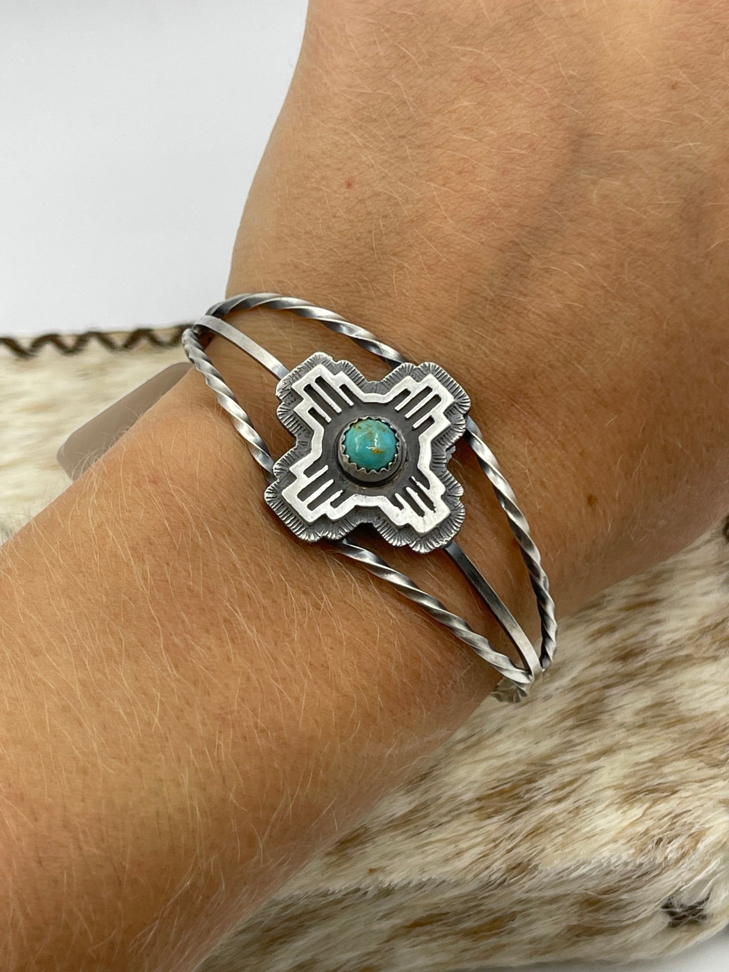 5 3/4”-7 3/4” Turquoise Zia Symbol Cuff by Robert Martinez, Navajo