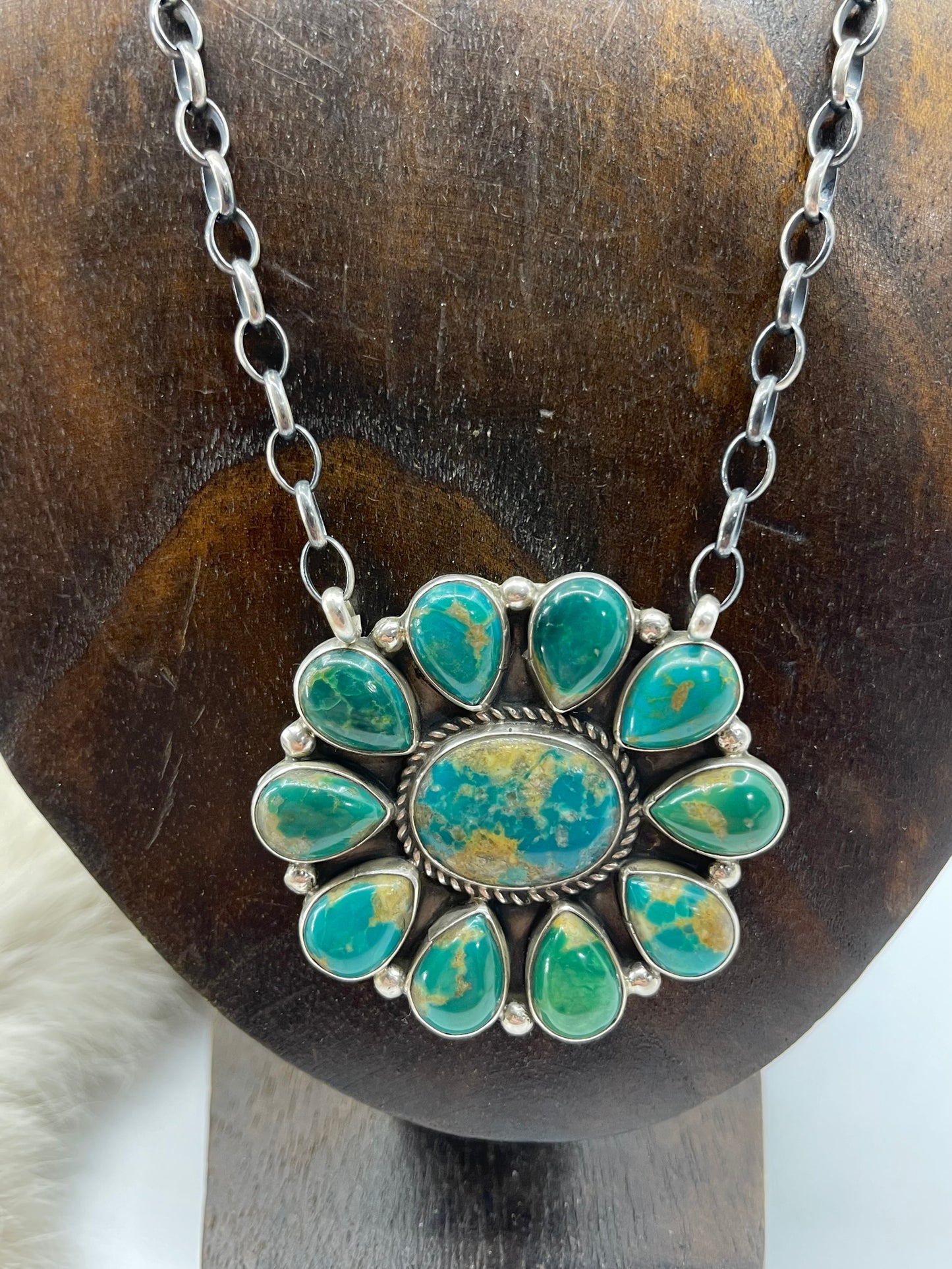 18" Kingman Turquoise Cluster Necklace by Geraldine James, Navajo