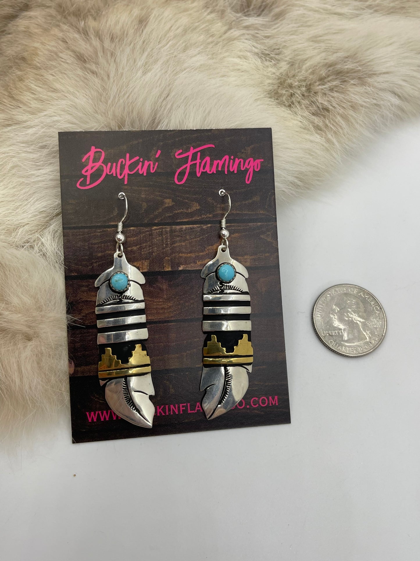Silver and Brass Feather Earrings By Tommy And Rose Singer, Navajo
