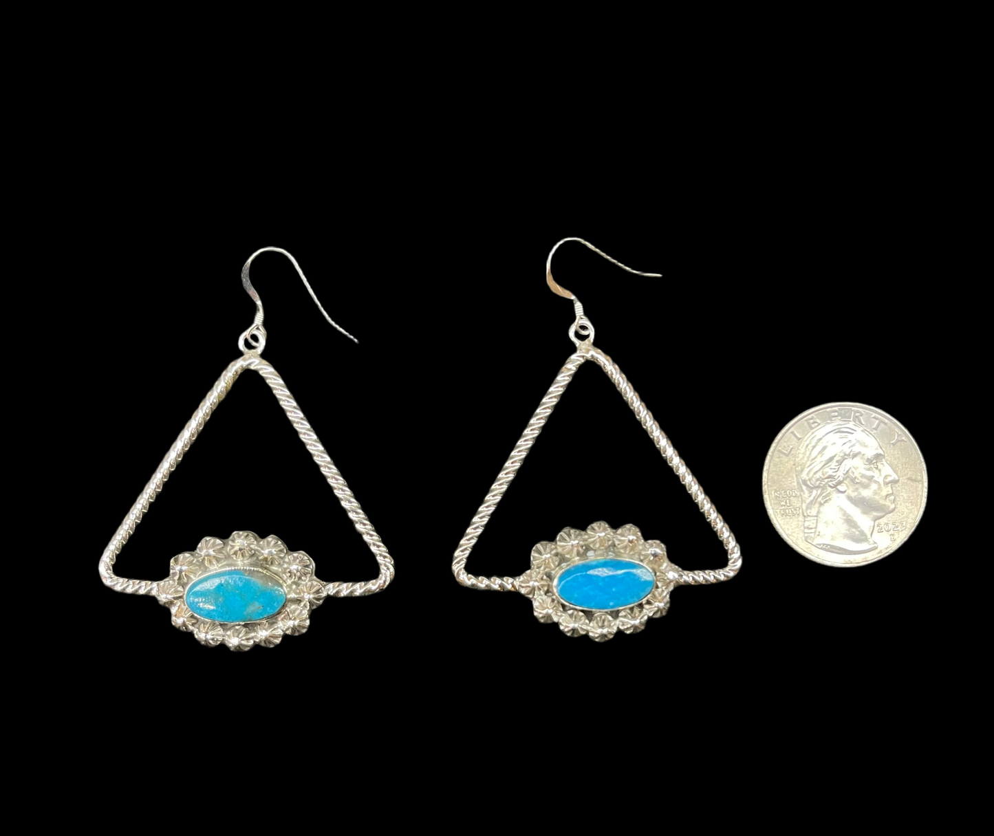 Turquoise Triangle Dangle Earrings by Greg Yazzie, Navajo