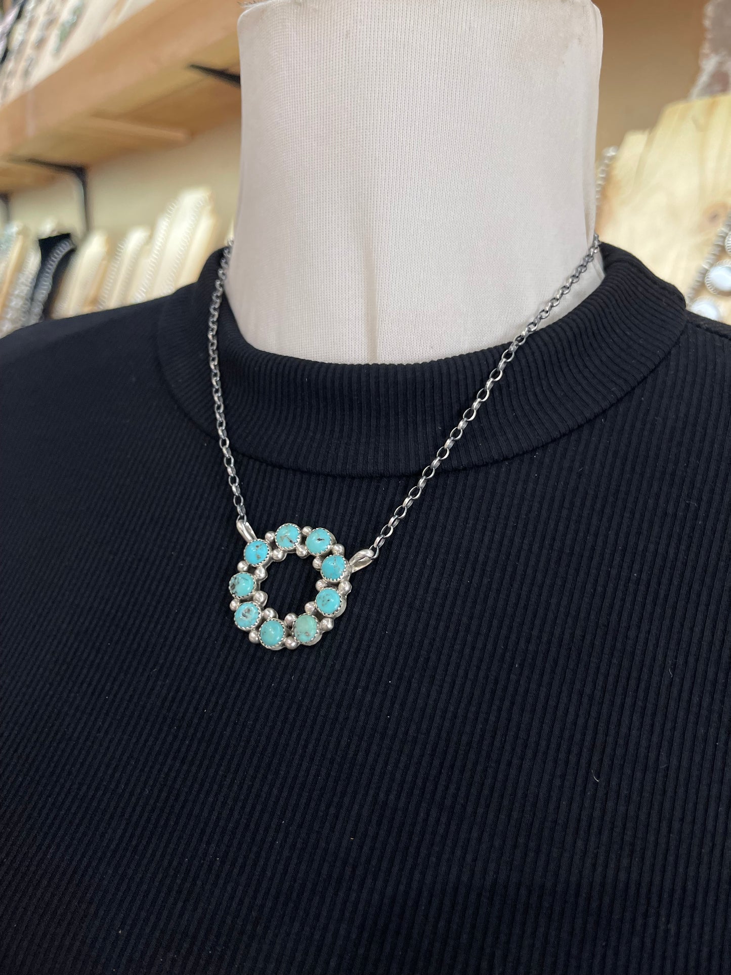 16" Turquoise Infinity Circle Necklace by Maxine Ramirez, Navajo