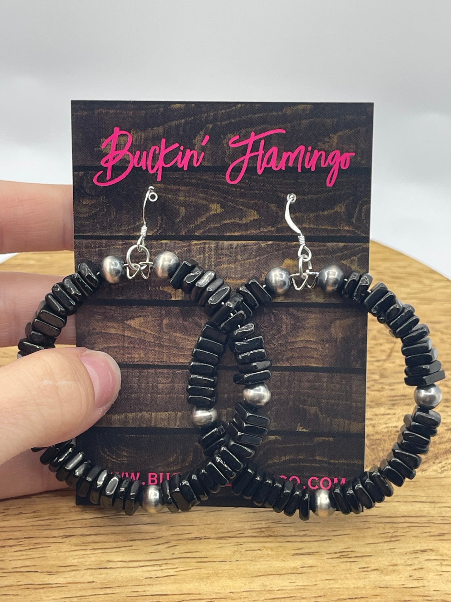 LOT 50 1/11 Black Onyx Hoop Dangle Earrings by Tammy Nolcott, Navajo