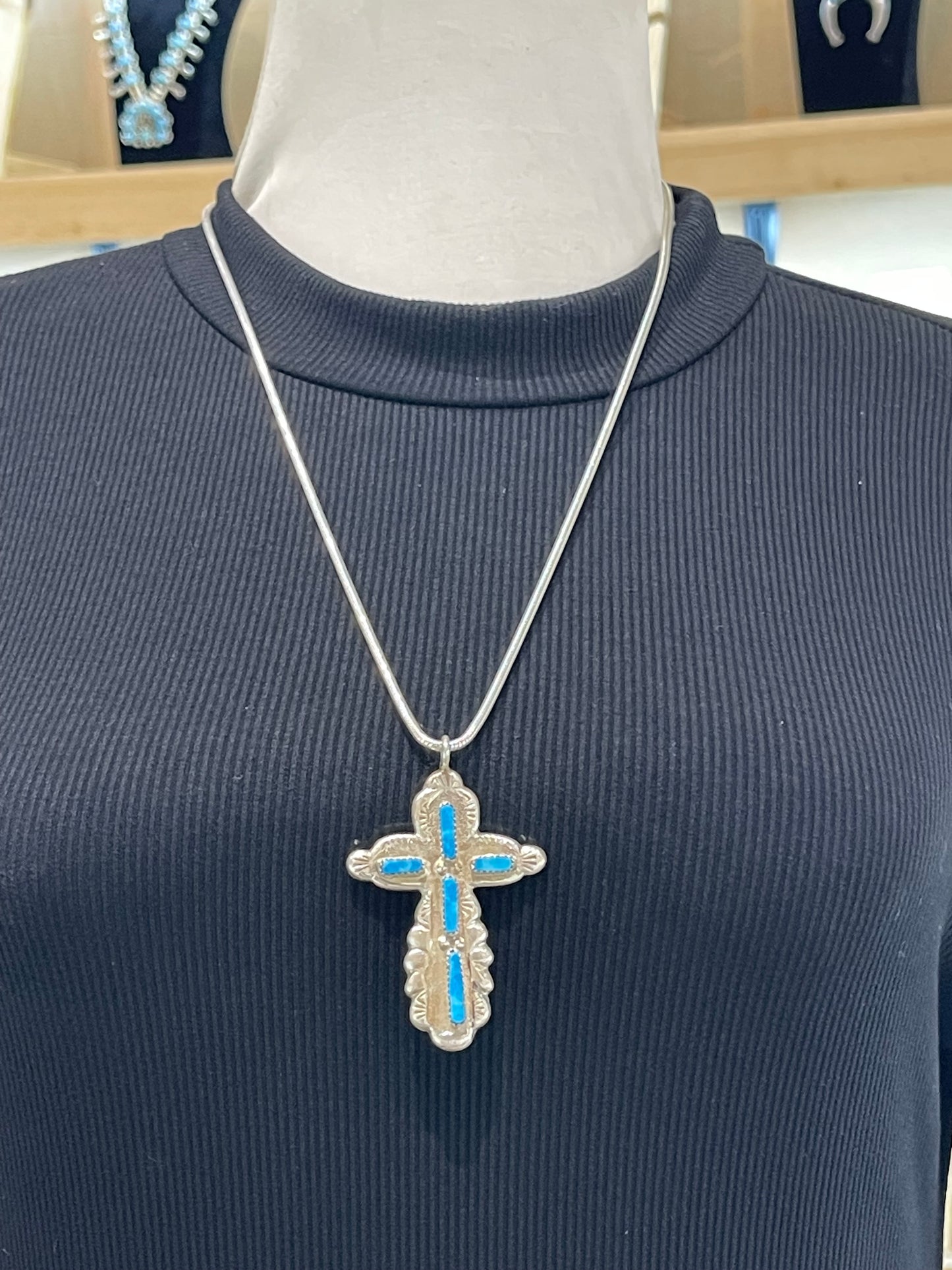 24" Cross Necklace with Turquoise