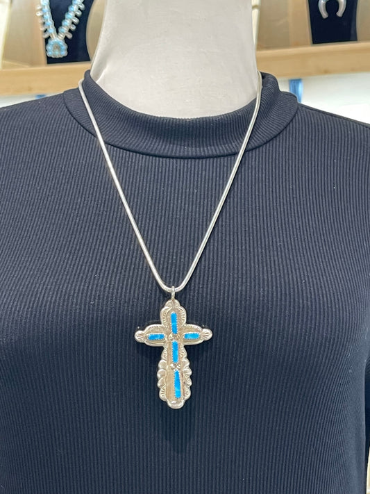 24" Cross Necklace with Turquoise