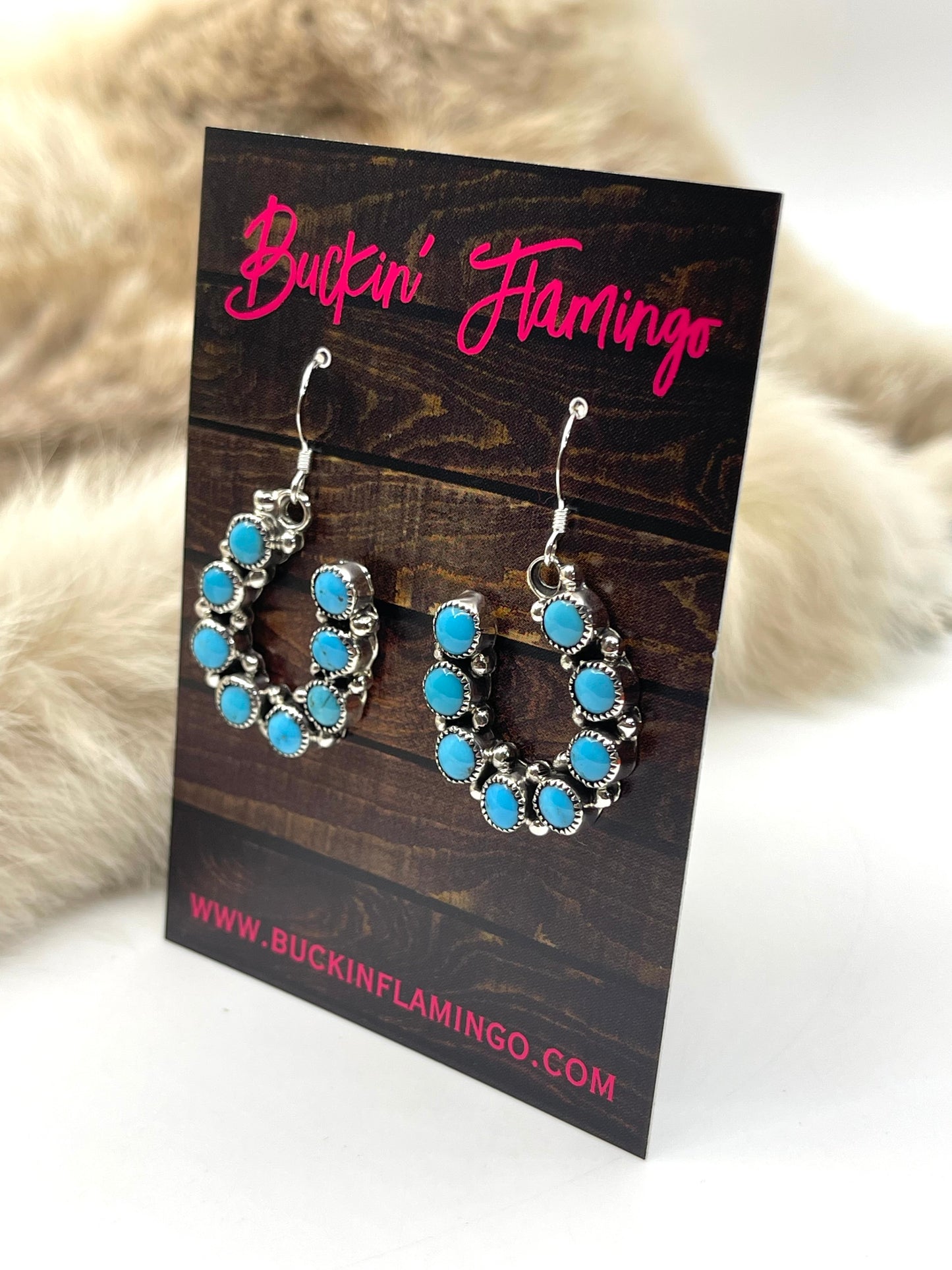 Turquoise Horse Shoe Dangle Earrings by Angie Platero, Navajo