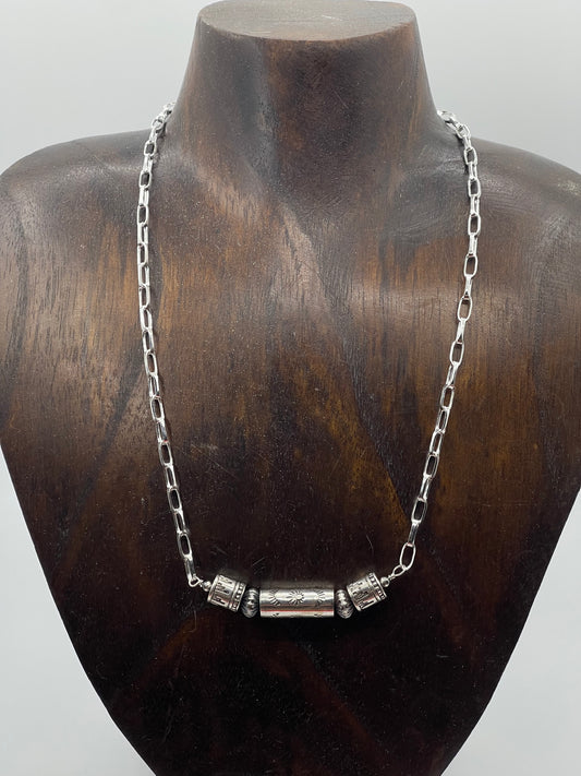 LOT 94 11/16 18" Paperclip Chain Necklace with Barrel Beads