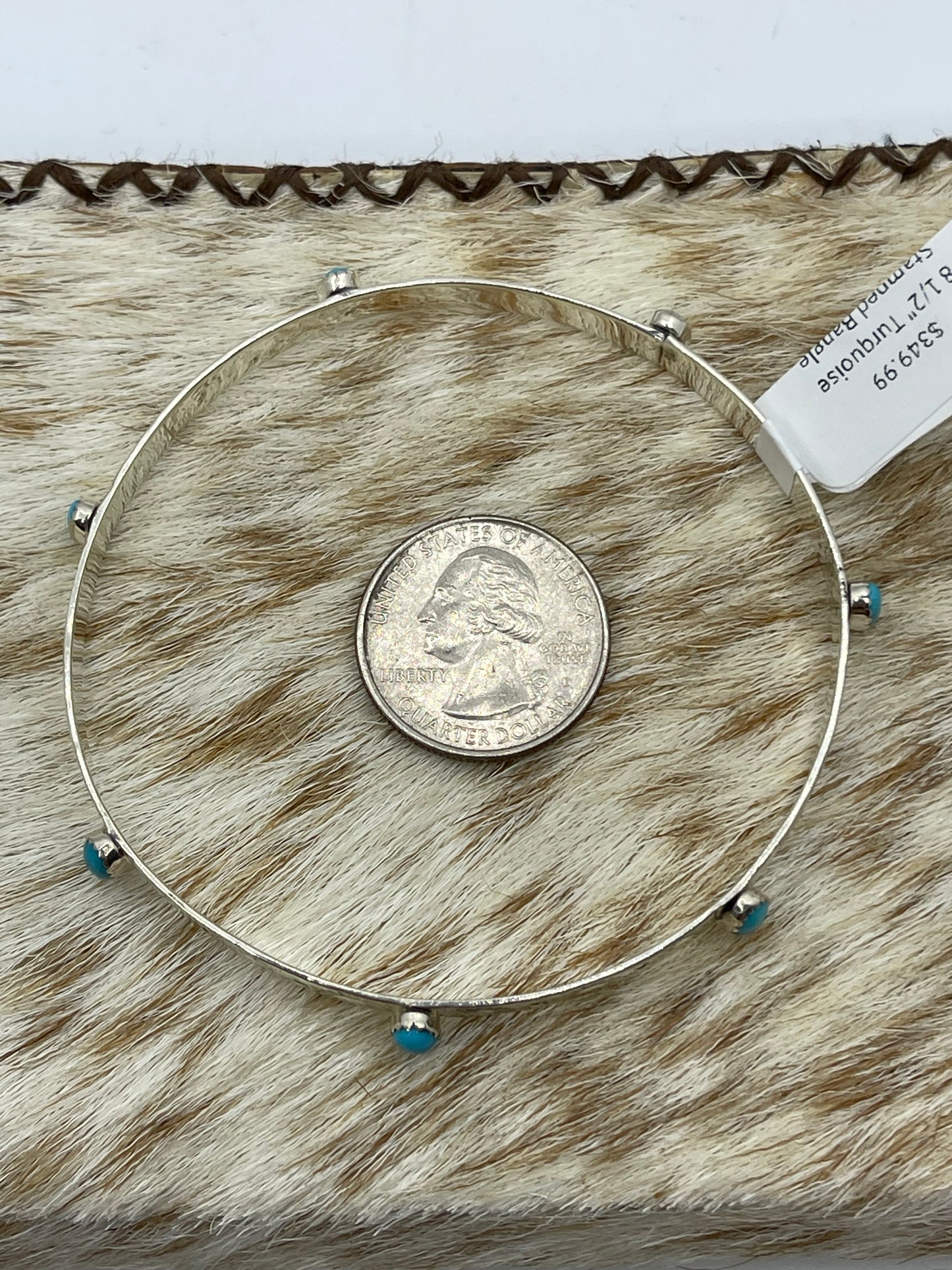 8 1/2" Turquoise Stamped Bangle by Phyllis Smith, Navajo