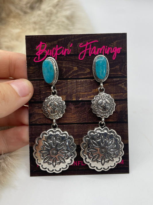 2 Concho with Turquoise Triple Dangle by Emerson Delgarito, Navajo Post at top