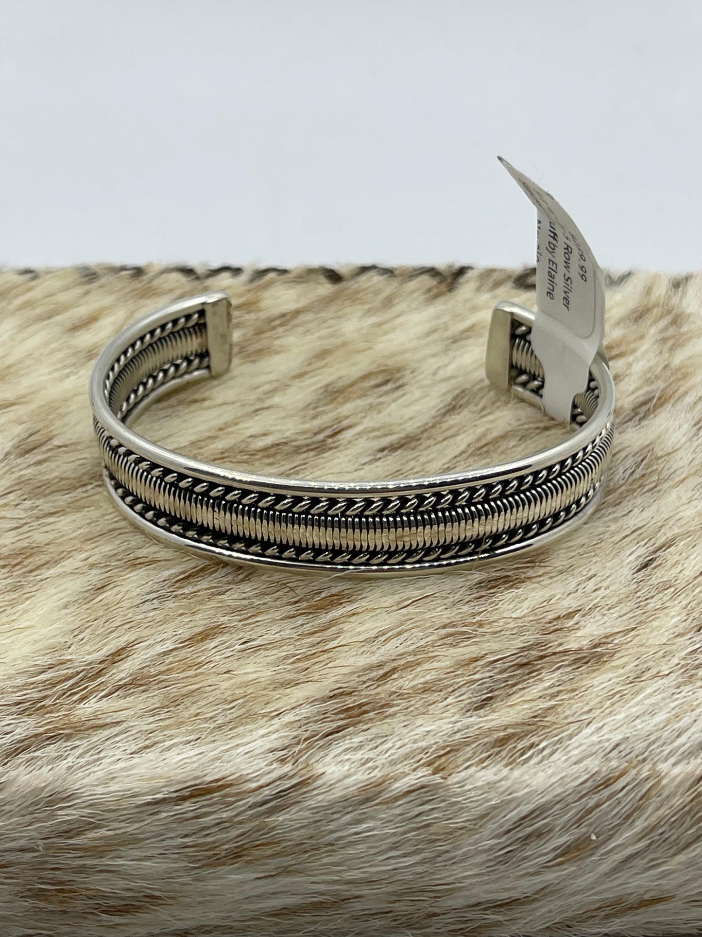 5 3/4"-7" 5 Row Silver Stacker Cuff by Elaine Tahe, Navajo