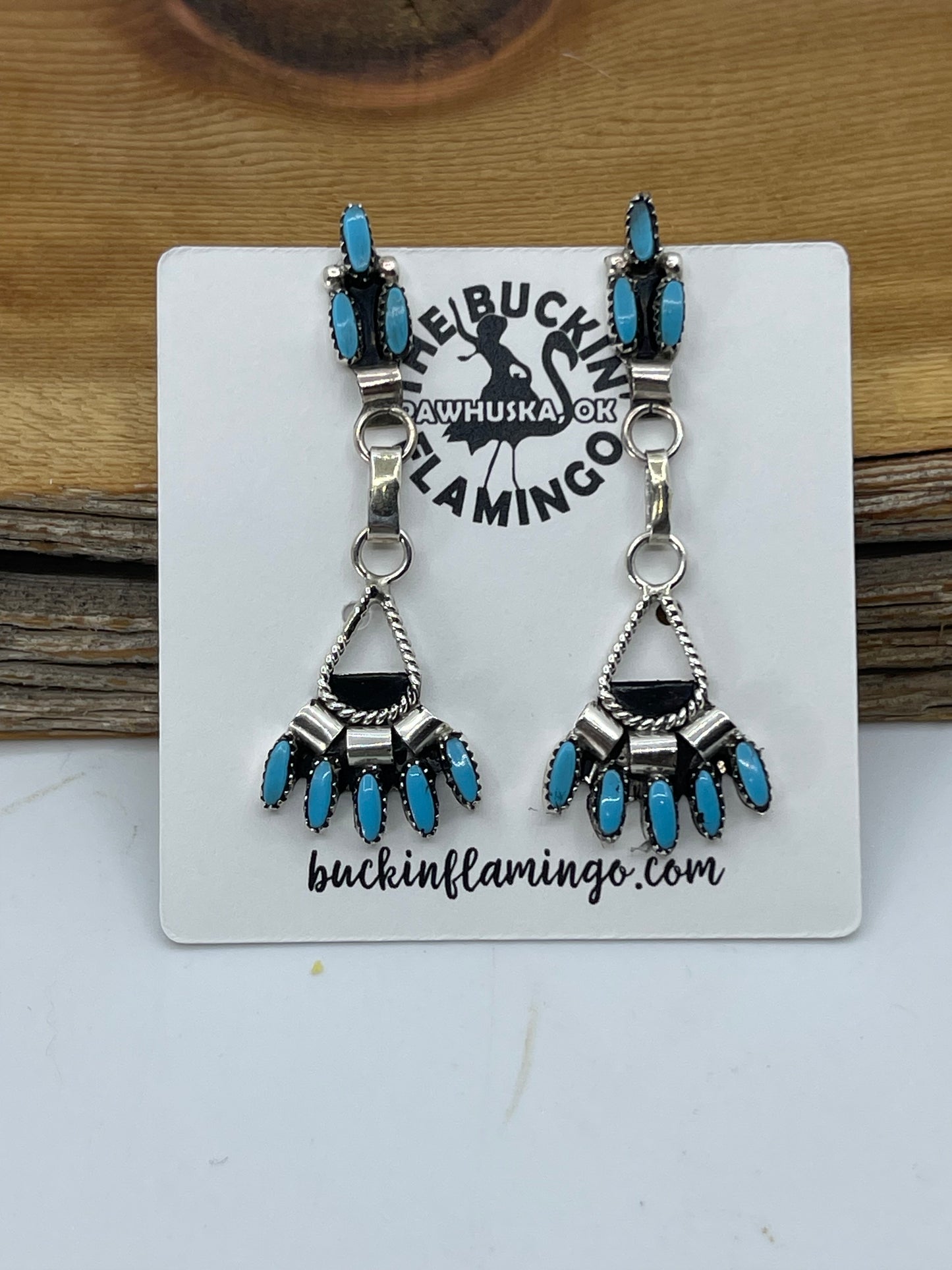 Sleeping Beauty Turquoise Post Dangle Earrings by Evonne Hustito, Zuni