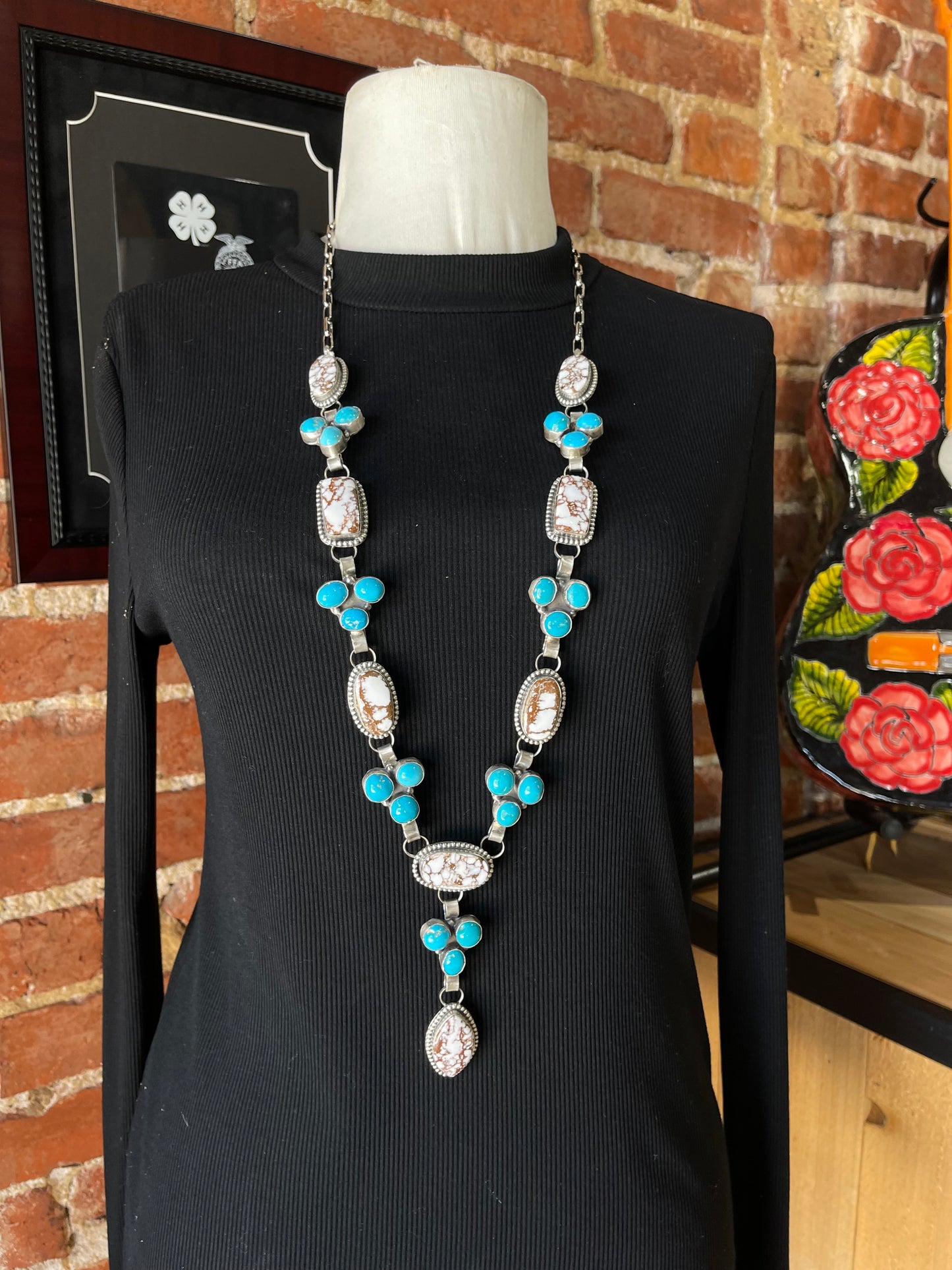 33"+3" Wild Horse and Sleeping Beauty Turquoise Lariat Necklace