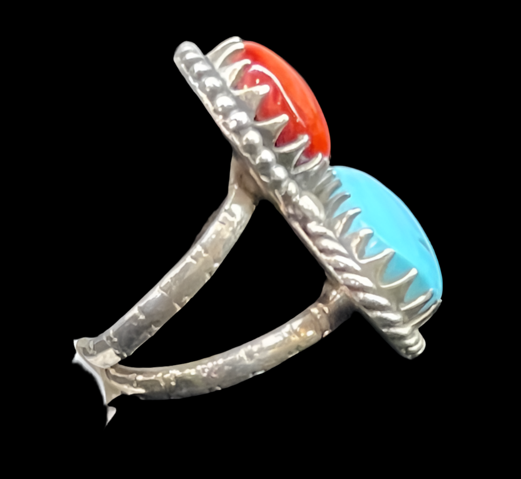 Turquoise and Red Spiny Oyster Shell Ring by Kevin Nez, Navajo