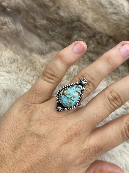 6.0-8.0 #8 Turquoise Adjustable Ring by Johnny Dixon, Navajo