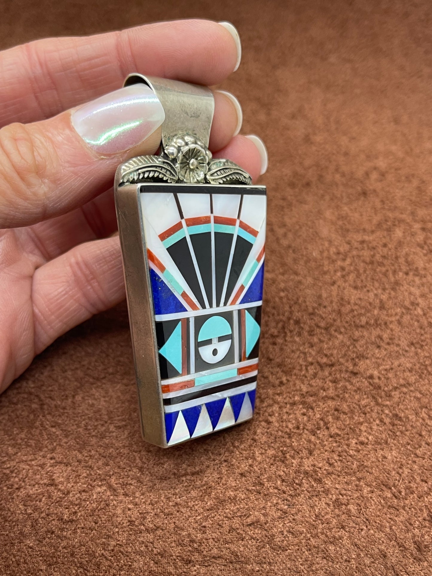 Multi Stone Inlay Pendant with an 8.4mm Bale by Rick and Lucy Vacit, Zuni